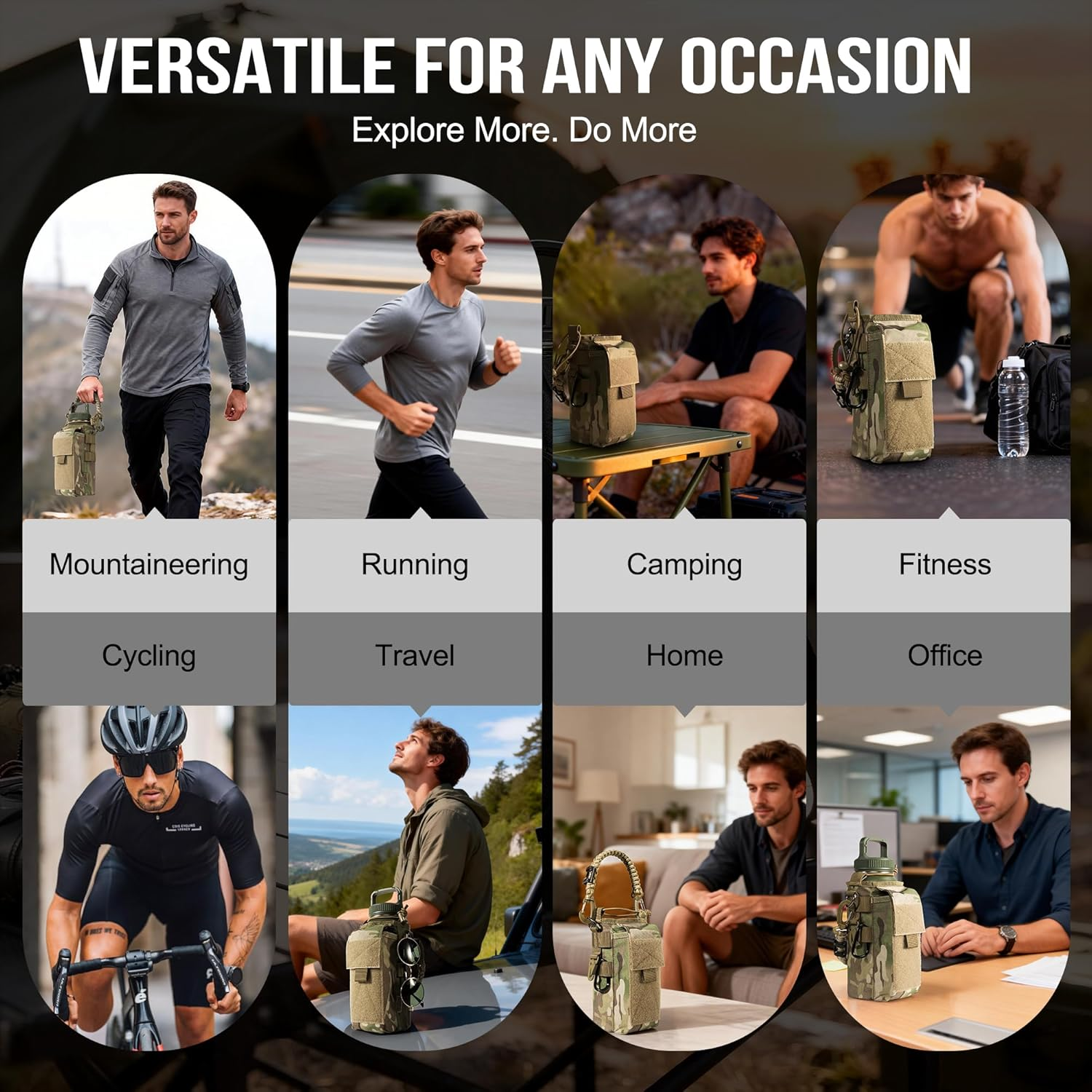 Onetigris Tactical Molle Water Bottle Holder 16-32 Oz - Multi-Function Carrier Bag with Phone Pocket & Paracord Handle for Hiking Gym Camping - Camo image number 2