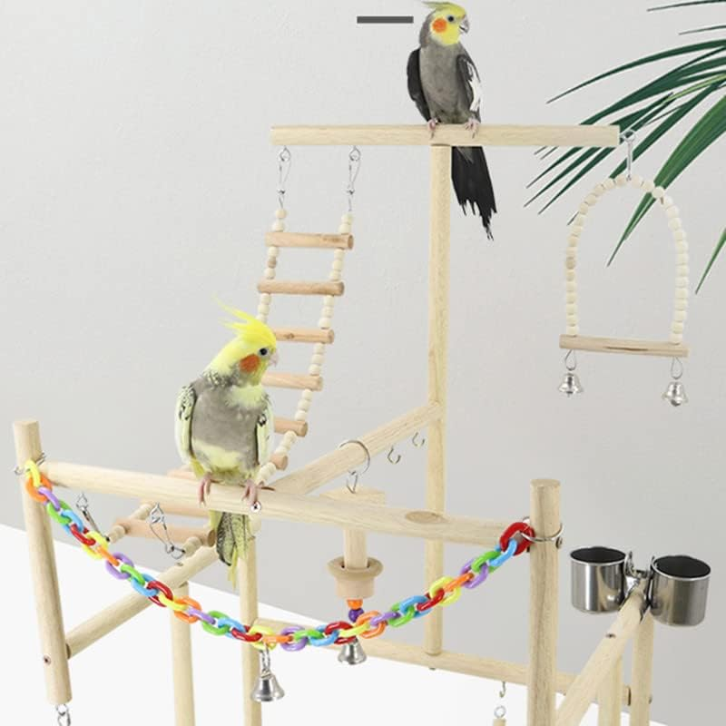 Bird Playground, 3 Layers Wood Bird Playground Perches with Swing,Parrot Playstand Bird Perch Stand,Birds Climbing Ladder Toys,Bird Training Play Stands Bird Play Stand image number 1