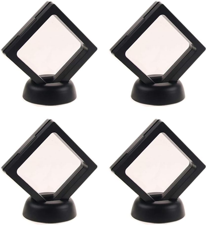 Lasenersm 4 Pieces Coin 3D Display Stand Box Set Diamond Square Medallion Challenge Coin Chip Display Stand Holder 3D Floating Frame Display Stand Box for Coins Medallions Jewelry 2.75"X2.75" Black image number 3