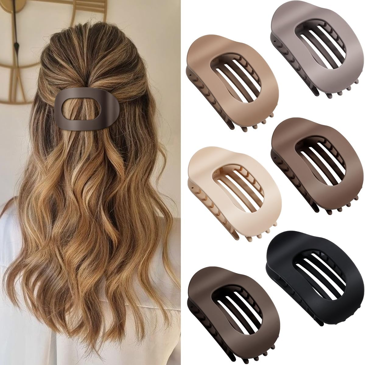Pack of 6 Women'S Hair Clips, Flat Hair Clips, French Clip, Non-Slip Side Hair Clips for Thick and Thin Hair, Strong Hold for Everyday Life, Sports, Driving as Hair Accessories (Matte Plain)