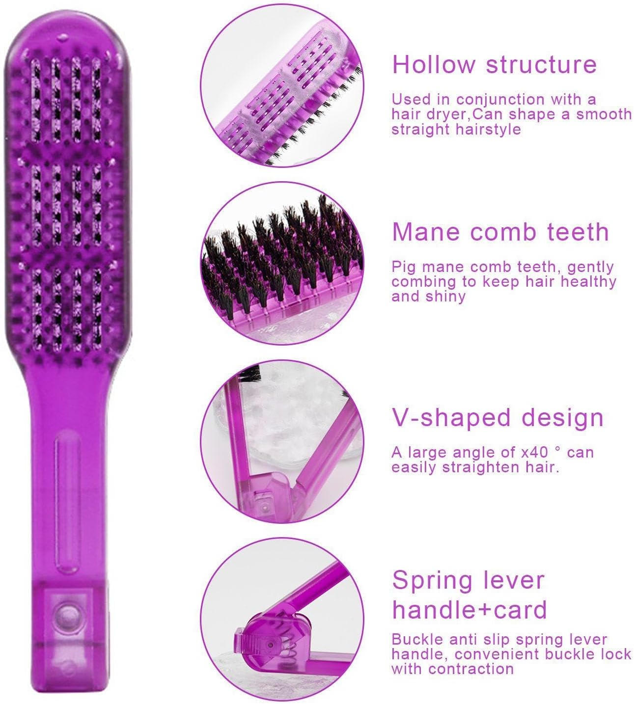 Pack of 2 Double Sided Straight Hair Comb, Flat Perm Brush, Antistatic Smooth Hair Brush, Hair Styling Props (Black, Purple)