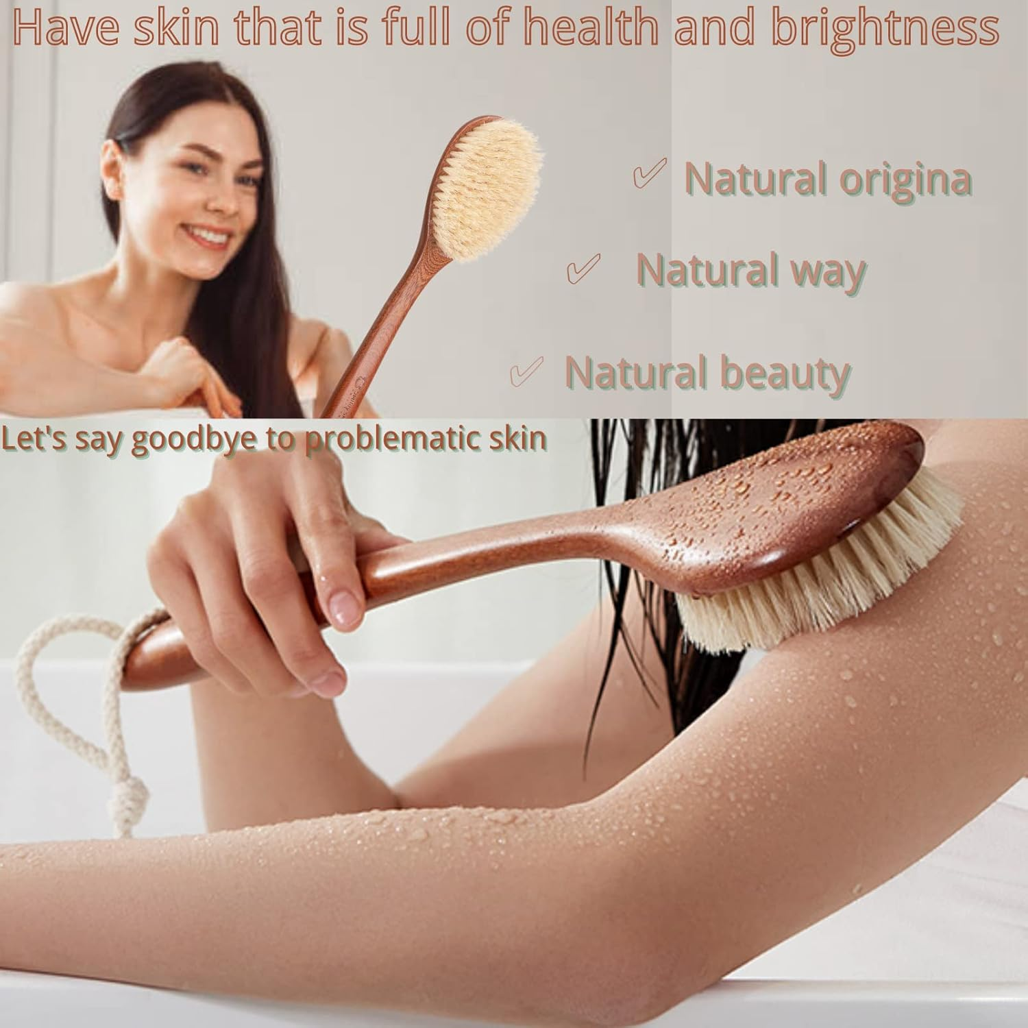 Focused on the Bathing Experience with Dry Brushing Body Brush, Long Wooden Handle with Back Scrubber ,Shower Brush for Exfoliator Skin and Remove Dead Skin Cells,For Advanced Users Dry Body Brush