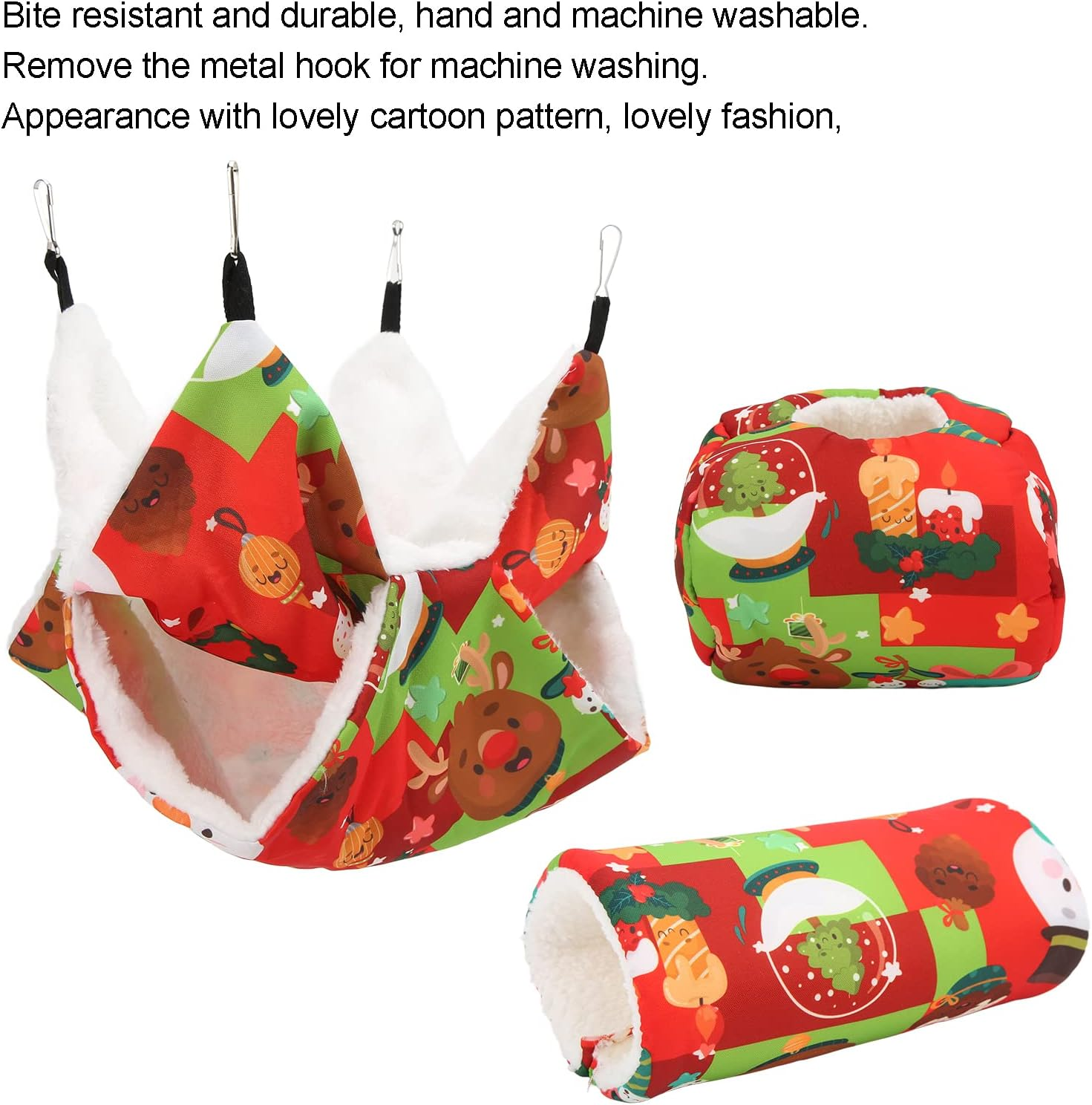 EVTSCAN Guinea Pig Cage Hammock Set Hanging Tunnel Hammock for Rat Ferret Small Cat 3Pcs(Red) image number 3