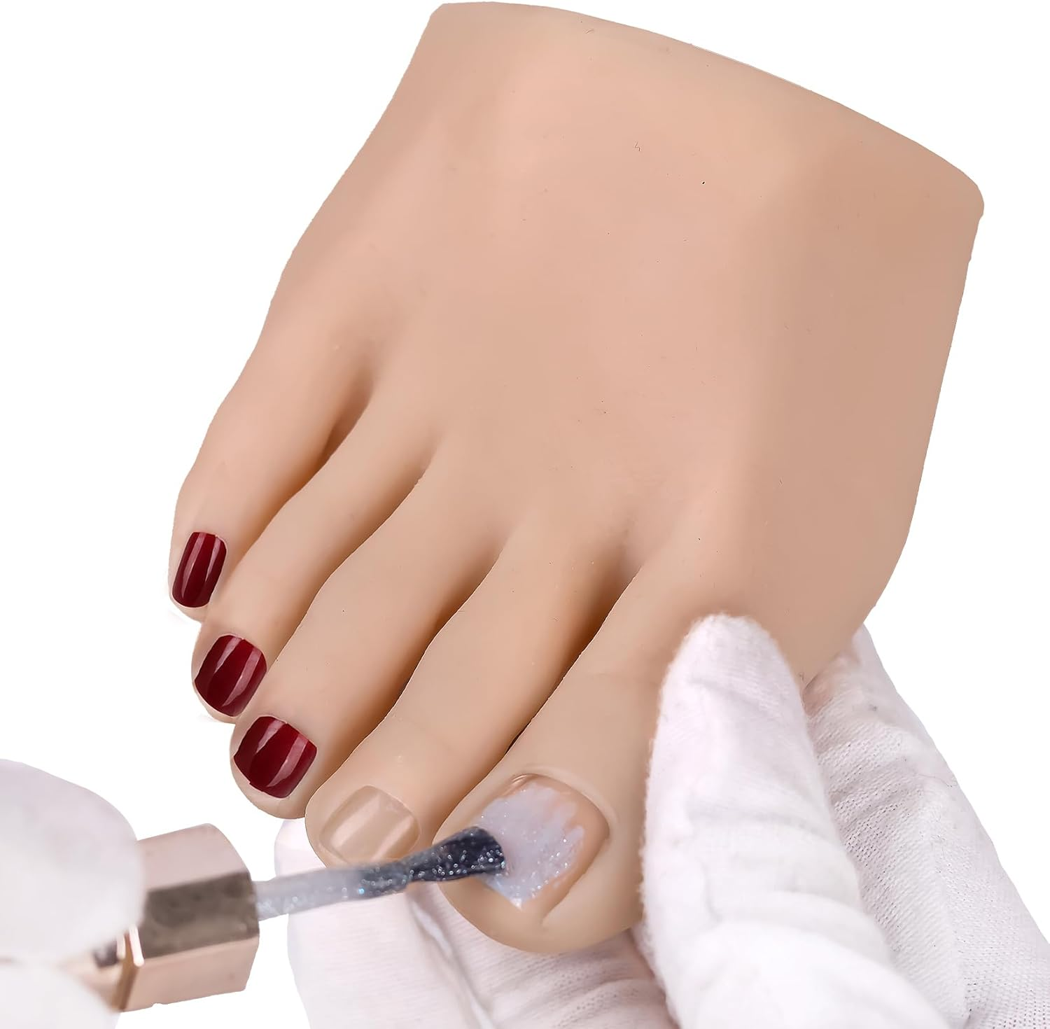 Yeefairy Realistic Silicone Fake Half Foot Female Nursing Mannequin Foot with 524 Pcs Nails, Practice Model Acrylic Nails Art Training Toes Soft Prosthetic Manicure Tool Tattoo (Pair, Bronze) image number 1