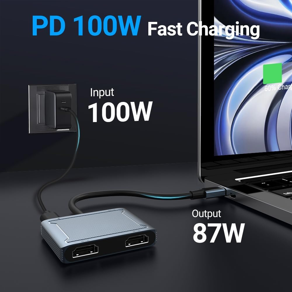 AHGEIIY USB C to Dual HDMI Adapter, 4-In-1 USB Type C Hub with 2 HDMI/USB3.0/PD Charging, Dual Screen Display USB-C Docking Station Dual HDMI Adapter for 2 Monitors Compatible with Thunderbolt 3 image number 1