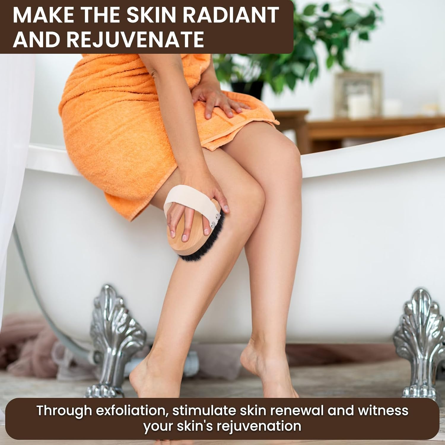 Dry Brushing Body Brush, Reusable Skin Exfoliating Body Scrubber, Organic Spa Exfoliator and Massage Scrub Brush with Natural Boar Bristles image number 3