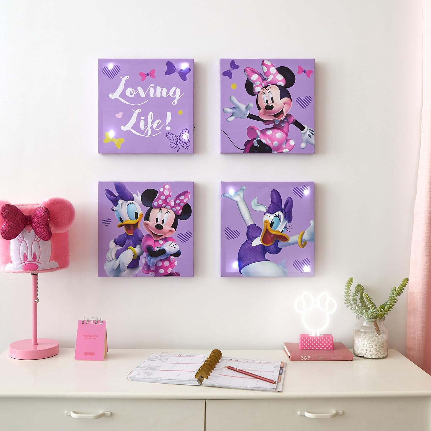 Idea Nuova Disney Mickey Mouse 4 Pack Canvas LED Wall Art Set,Childrens Wall Hanging D&eacute;cor,Each Piece 11"X11"
