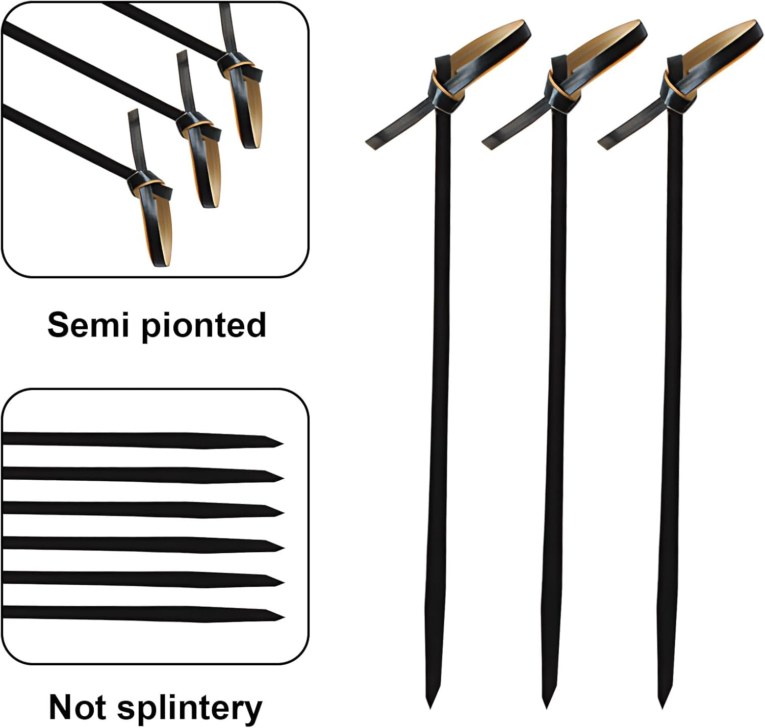 200Er Pack Cocktail Picks, Toothpicks for Appetizers, Natural Bamboo Knot Skewers, Mini Food Sticks, Fancy Tooth Picks for Fruit,Charcuterie,Cocktail Garnish Accessories, Party Supplies (Black, 9Cm) image number 5