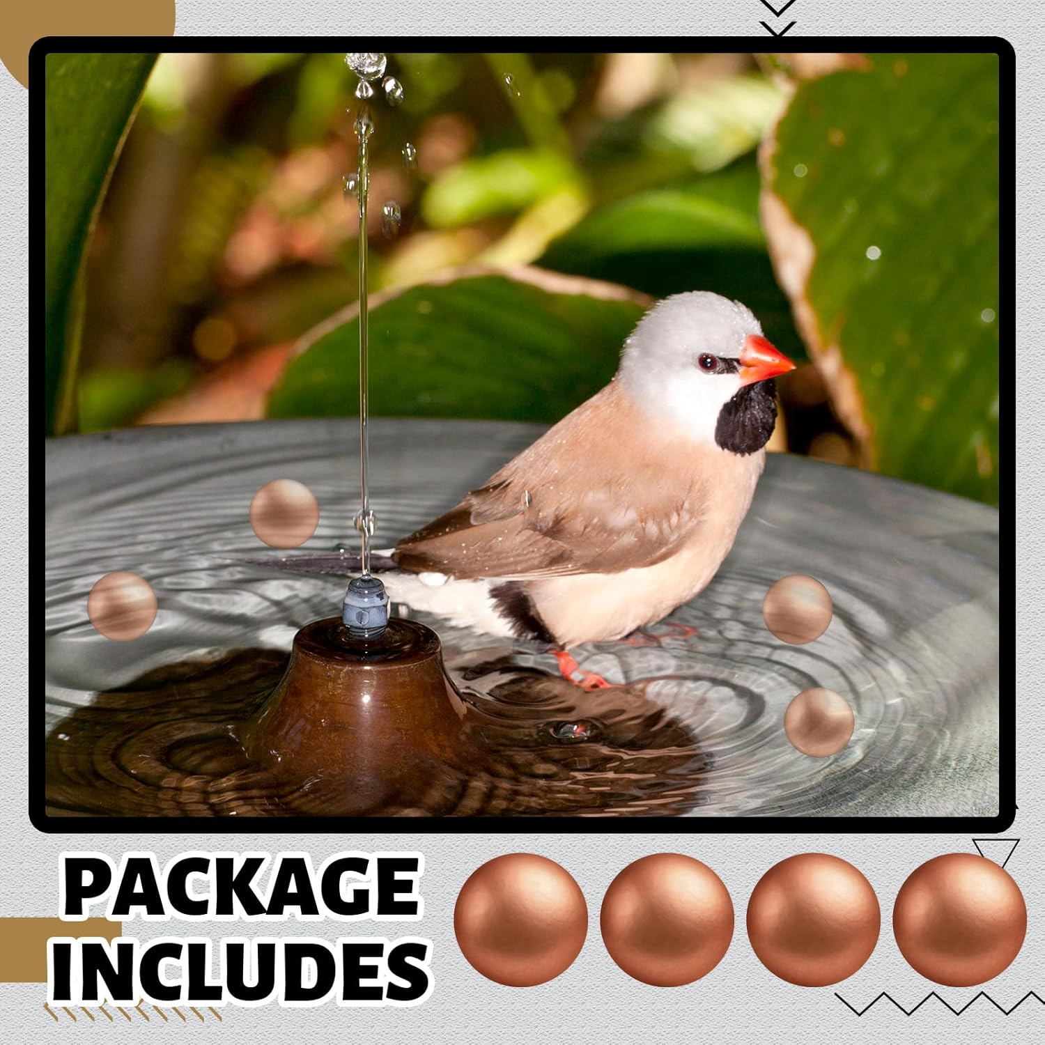Otoolling 4 Pcs Bird Bath Copper Disk Balls, Spherical Design Purity Disk for Maximum Surface Contact, Natural Water Purification, Universal Fit Outdoor Birdbaths, All Season Use (Copper,14 Mm) image number 3