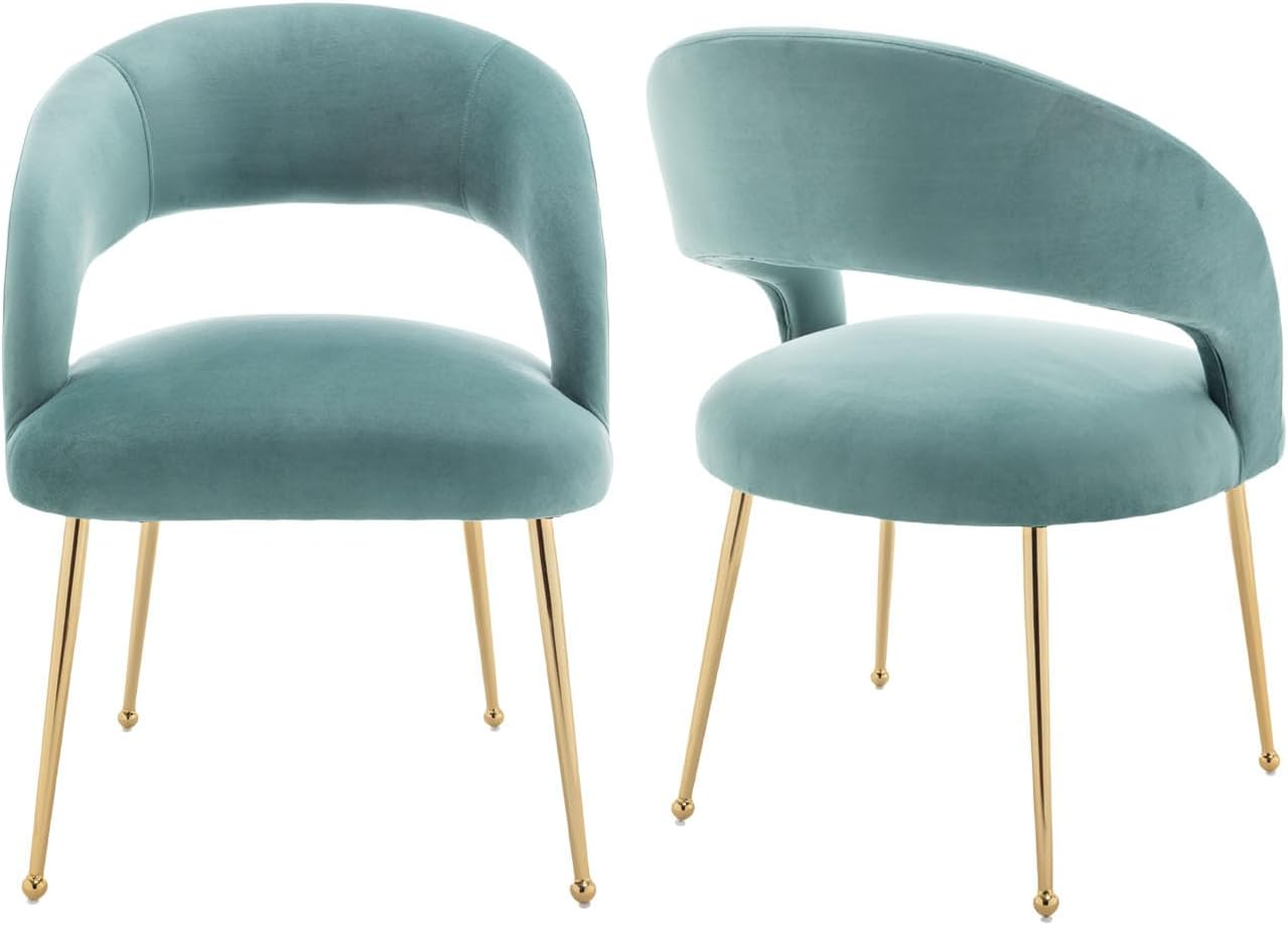 SEYNAR Dining Modern Chairs, Velvet Upholstered Accent Chairs with Gold Legs,Tufted Dining Room Chair Set of 2 for Living Room Reception Room Bedroom Study Room(Green) - Beige image number 6
