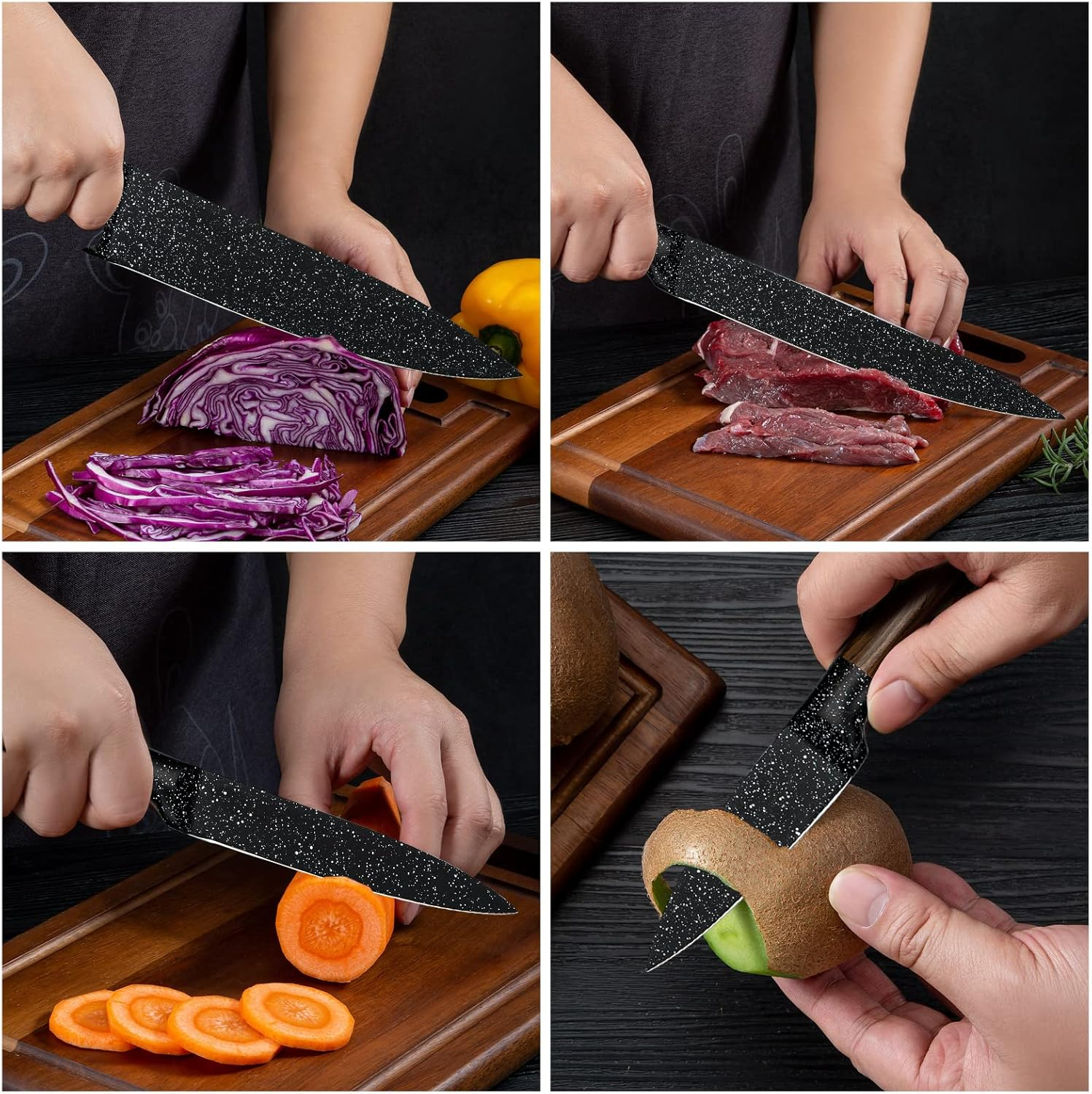 ASKSCICI Knife Set,12-Piece High Carbon German Stainless Steel Knife Set with Block - Japanese-Inspired Wooden Pattern Handles and 6 Steak Knives Included image number 5