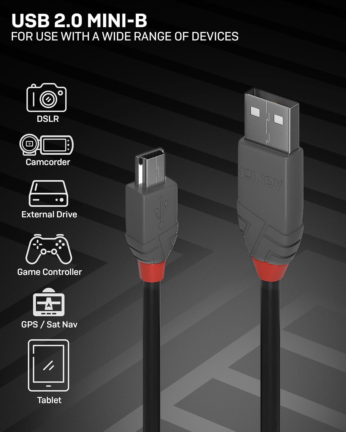 Lindy Anthra Line USB 2.0 Type a to Mini-B Cable, 5M Length image number 5