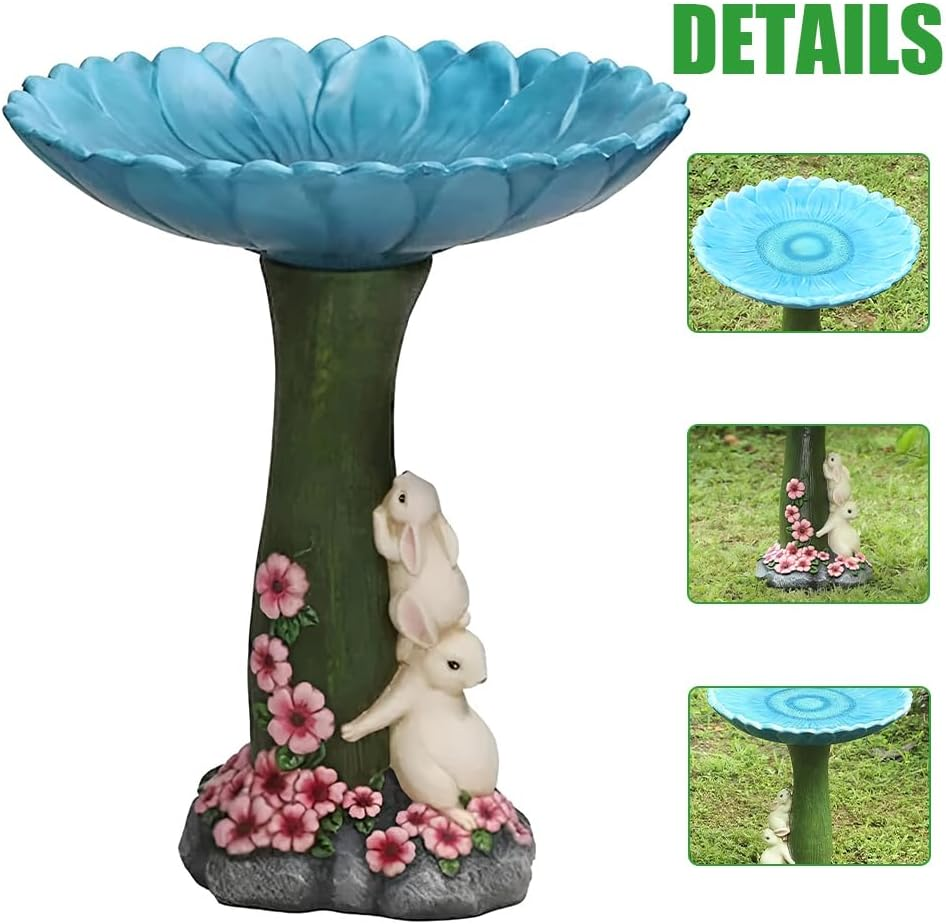 Statue Bird Feeder, Bird Bath Standing Resin, Garden Resin Ornament, Bird Feeders Rabbit Shape Garden Yard Statue, Polyresin Bird Bath for Outdoors Home Garden Backyard image number 1