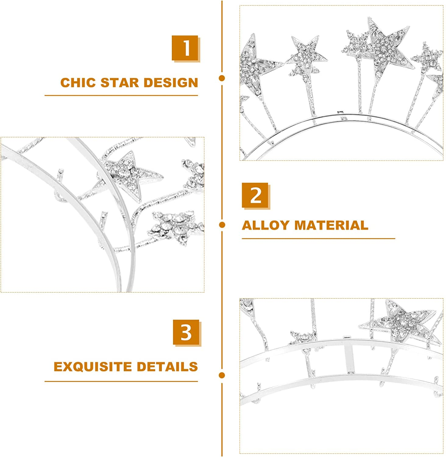 LALAFINA Star Headband Rhinestone Star Headpiece Shiny Bridesmaid Star Headwear Glitter Hair Accessories for Wedding Birthday Costume Party, Silver image number 1