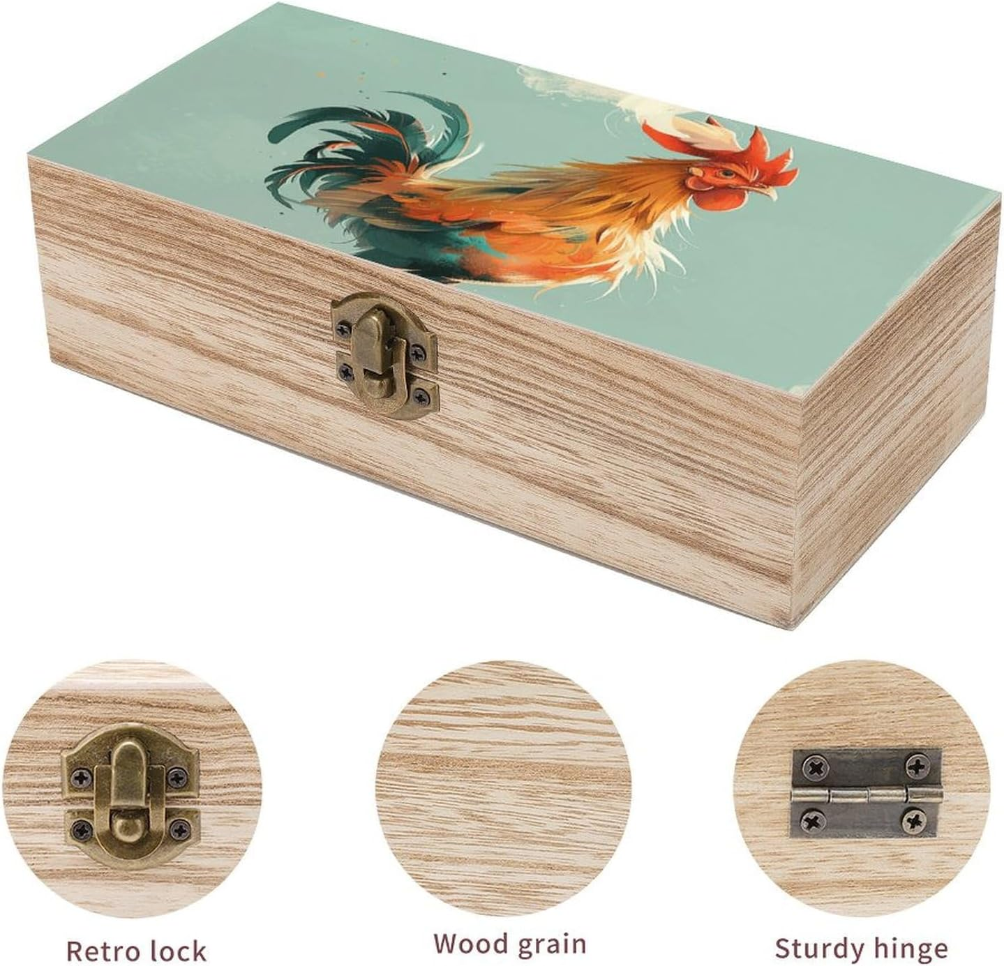 Cartoon Chicken Wooden Box Wood Wedding Keepsake Boxes with Lids Small Decorative Boxes Lightweight Wooden Memory Storage Box for Crafts Keepsakes Jewelry Photo Letter Storage image number 3