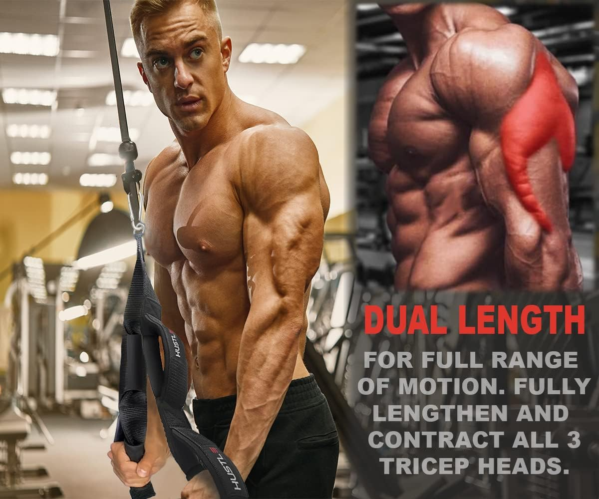 Hustle Athletics Tricep Rope Cable Attachments for Gym Use - Perfect Gym Equipment for Home/Gym Accessories - Multi Workout Rope Cable Machine Attachment -Best Gym Rope Grip with 4 Anti-Slip Handles