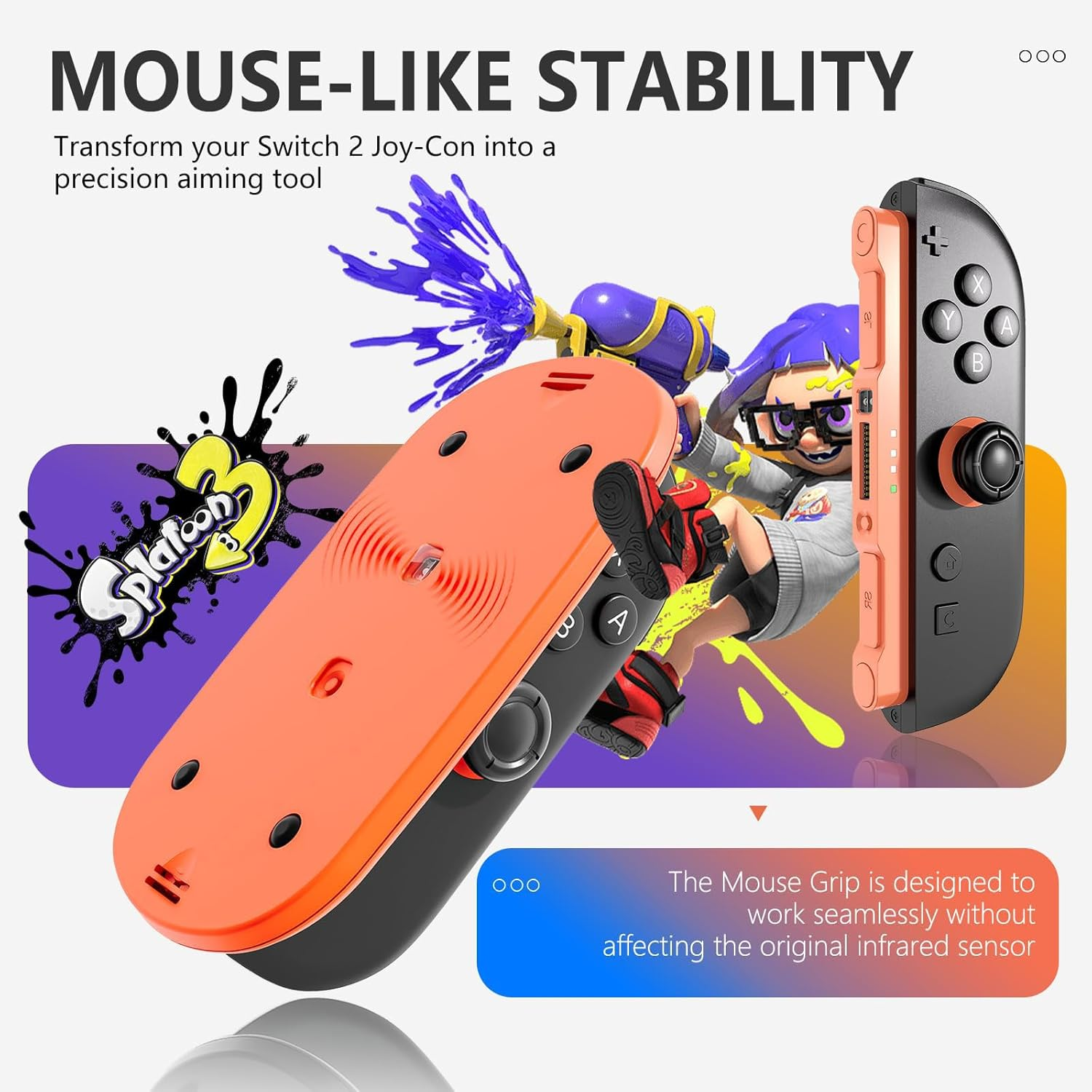 2 Pack Ergonomic FPS Mouse Grip for Nintendo Switch 2 Joy-Con &ndash; Precision Aim & Stable Control for Shooter Games &ndash; Left & Right Hand Grip Set for Enhanced Targeting, Blue&Orange image number 5