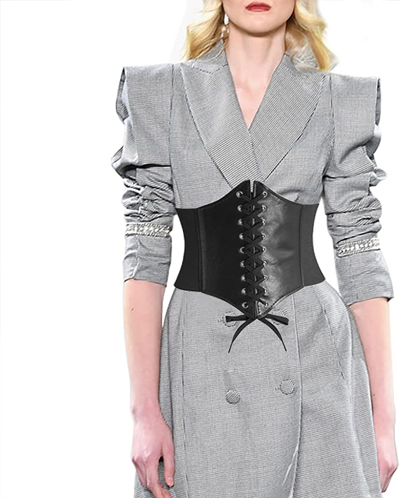 Corset Belts for Women, Wide Elastic Tied Leather Waspie Waist Belt for Girls Dresses image number 2