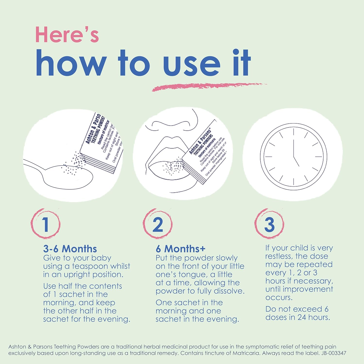 Ashton & Parsons Infant Teething Powder, 20 Sachets, Natural, 3G, Pain Relief image number 3