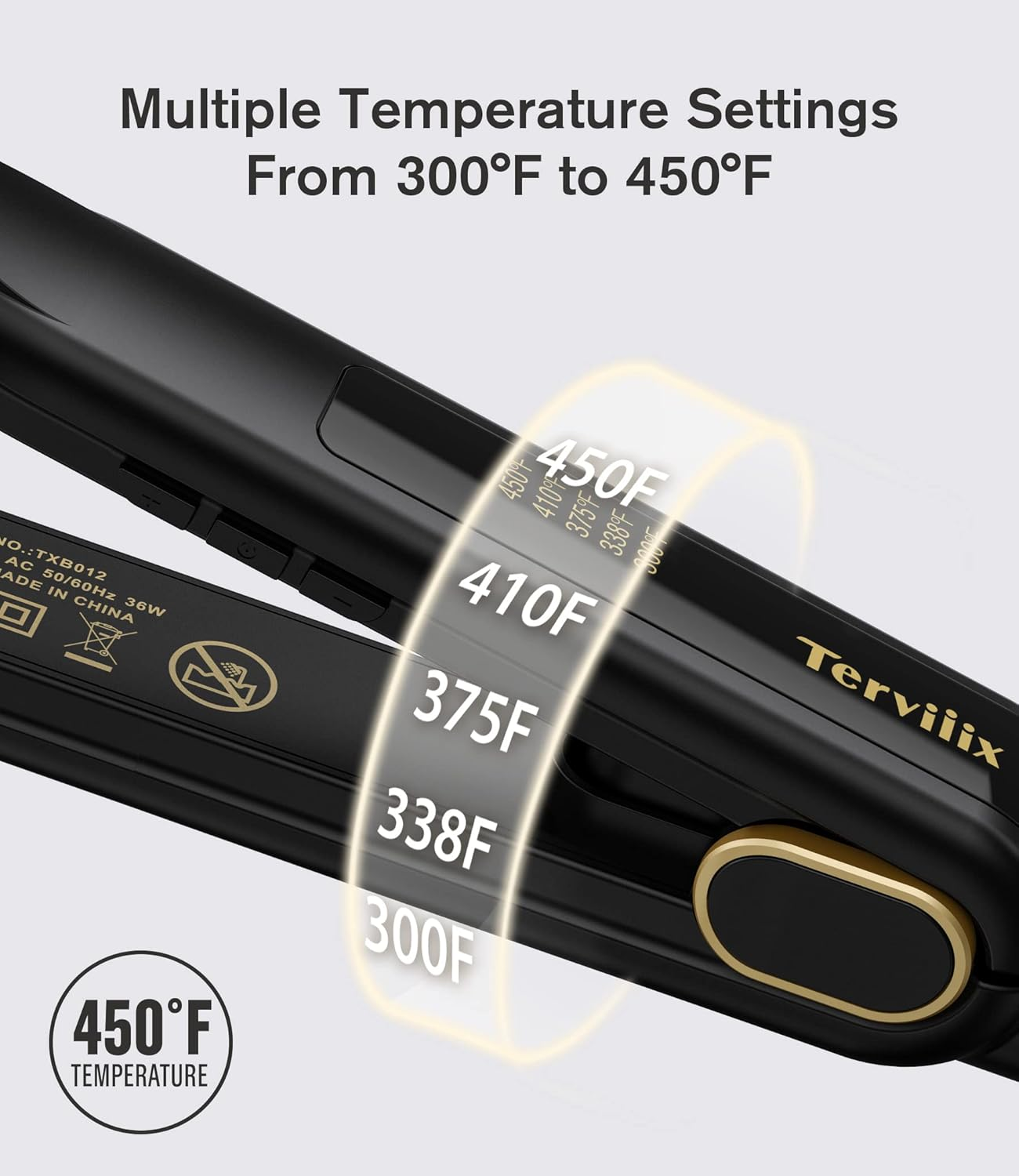 Terviiix Small Flat Irons for Short Hair, Pencil Flat Iron Hair Straightener for Edges, Mini Flat Iron for Pixie Cut & Touch Ups, Hair Straightener and Curler 2 in 1, Dual Voltage, 1/2", Black Gold image number 2