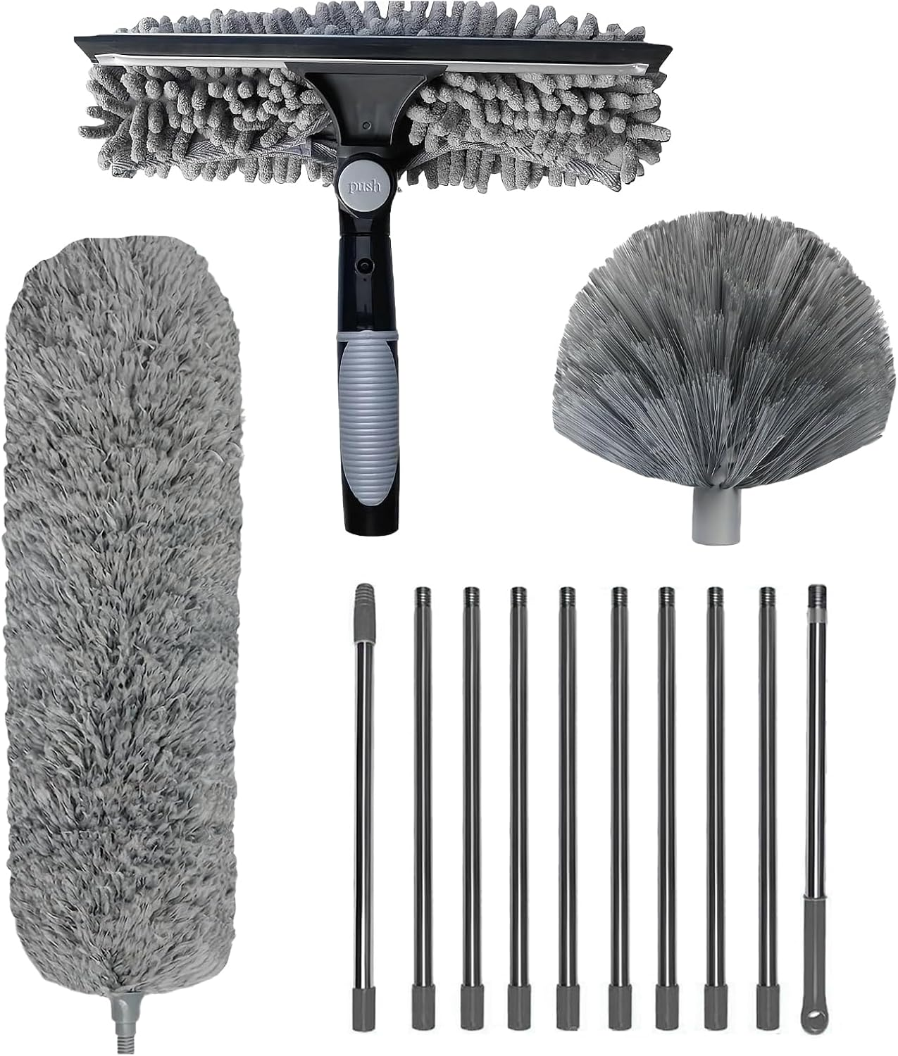 Extendable Duster Kit Telescopic Ceiling Duster with Multi-Function Attachments Ergonomic Adjustable Pole for Easy Dusting up to 6M Home Cleaning Tool for Hard-To-Reach Ceilings &