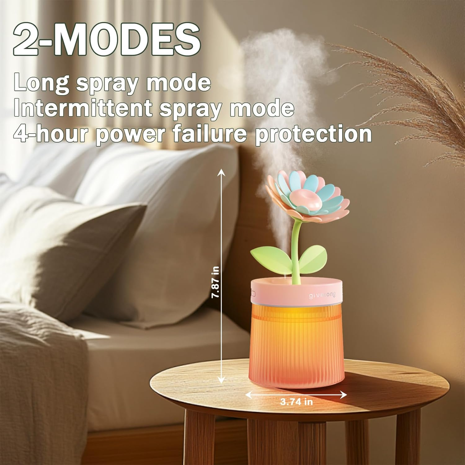 Portable Mini Humidifier 260Ml, Sunflower Purple, Plastic, Automatic, Bedroom, Wick Filter, 15 Hours Runtime, Night Light, Two Spray Modes image number 3