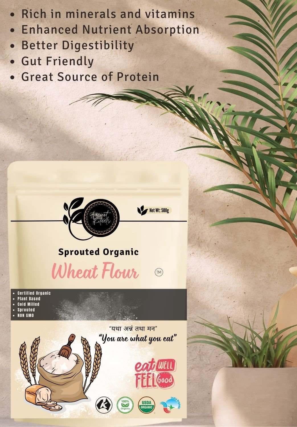 Ancient Rituals Organic Sprouted Wheat Flour, 500G, Cold Milled, Certified Organic, Plant Based, Vegan, Health Food image number 1