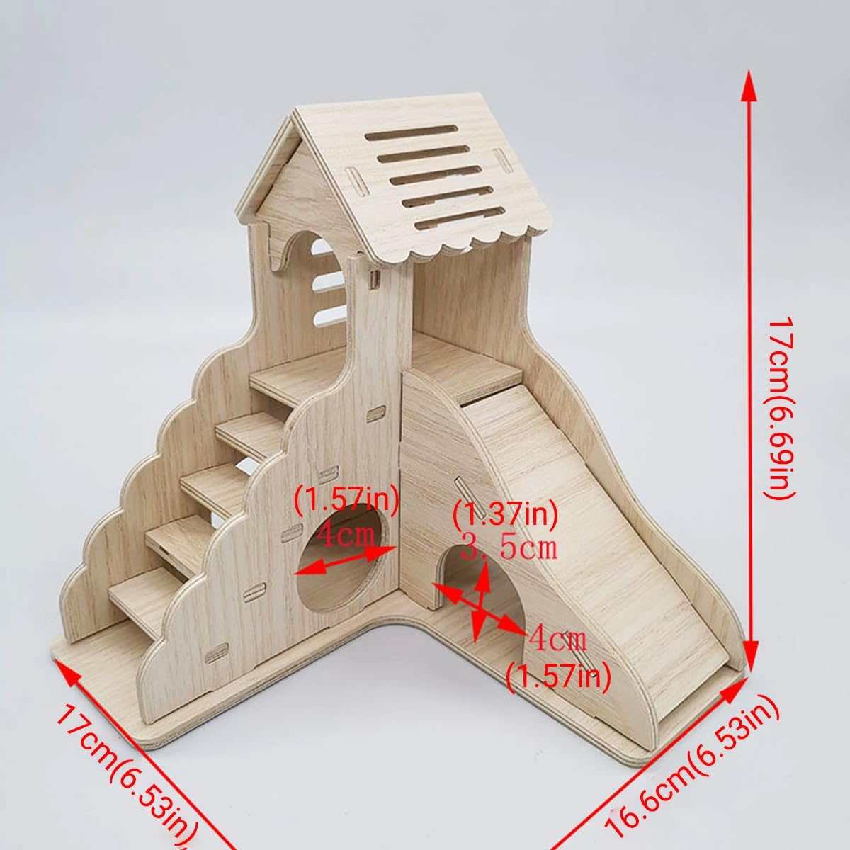 AIMALL Hamster Wooden Hideout House 17X17X16.6Cm Small Animal Villa Nest with Tenon Structure for Golden Bear Hedgehog Rutin Chicken Pet Toy Escape Shelter Habitat Decor image number 3
