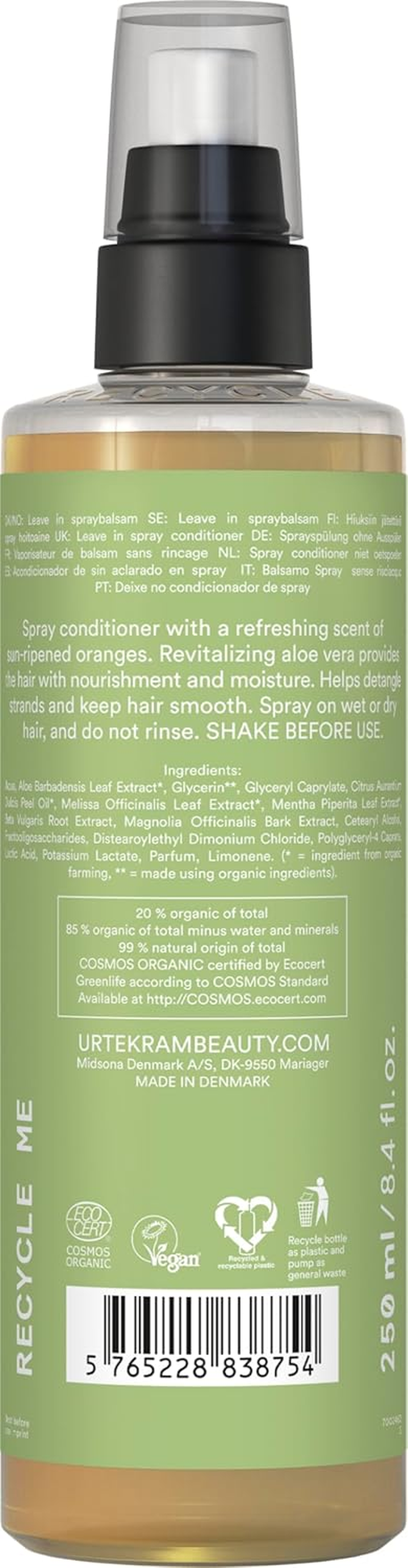 URTEKRAM: Aloe Vera Spray Conditioner (250 Ml) image number 3