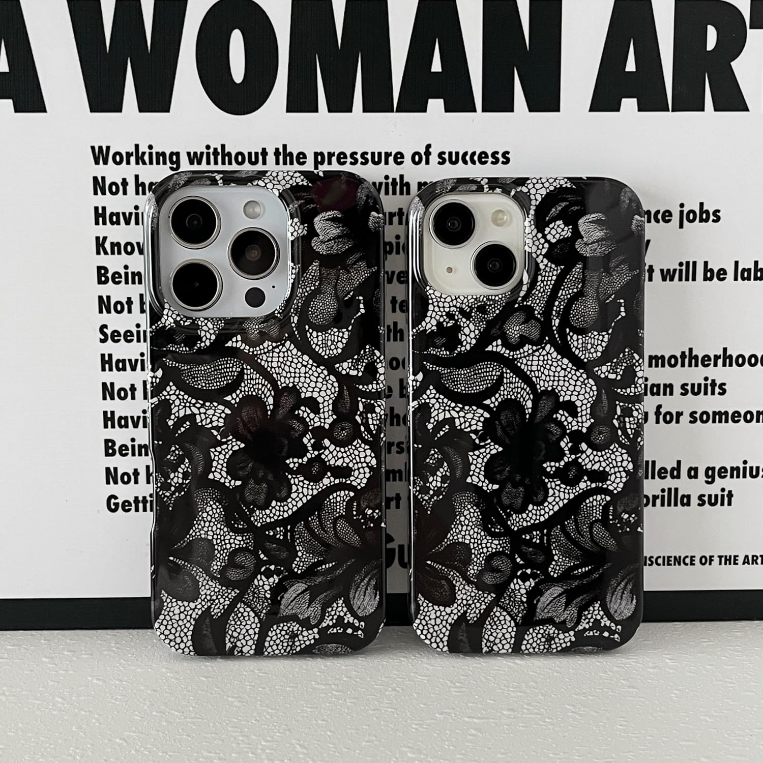 Smobea Iphone 14 Case, Black Lace Vintage Pattern Soft and Thin Shockproof TPU for Women and Girls - Black image number 6