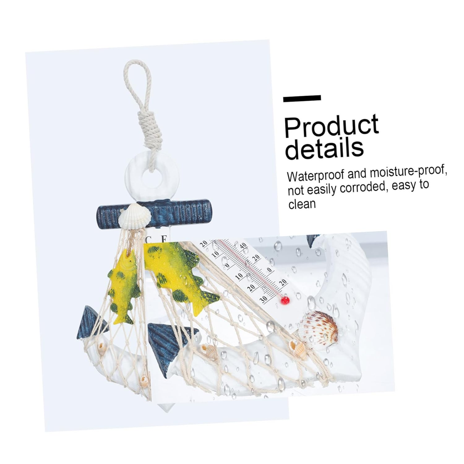 Milisten Ocean Style Wooden Boat Anchor Thermometer Decor Retro Mediterranean Design Nautical Ornament for Living Balcony Home Office Display image number 5