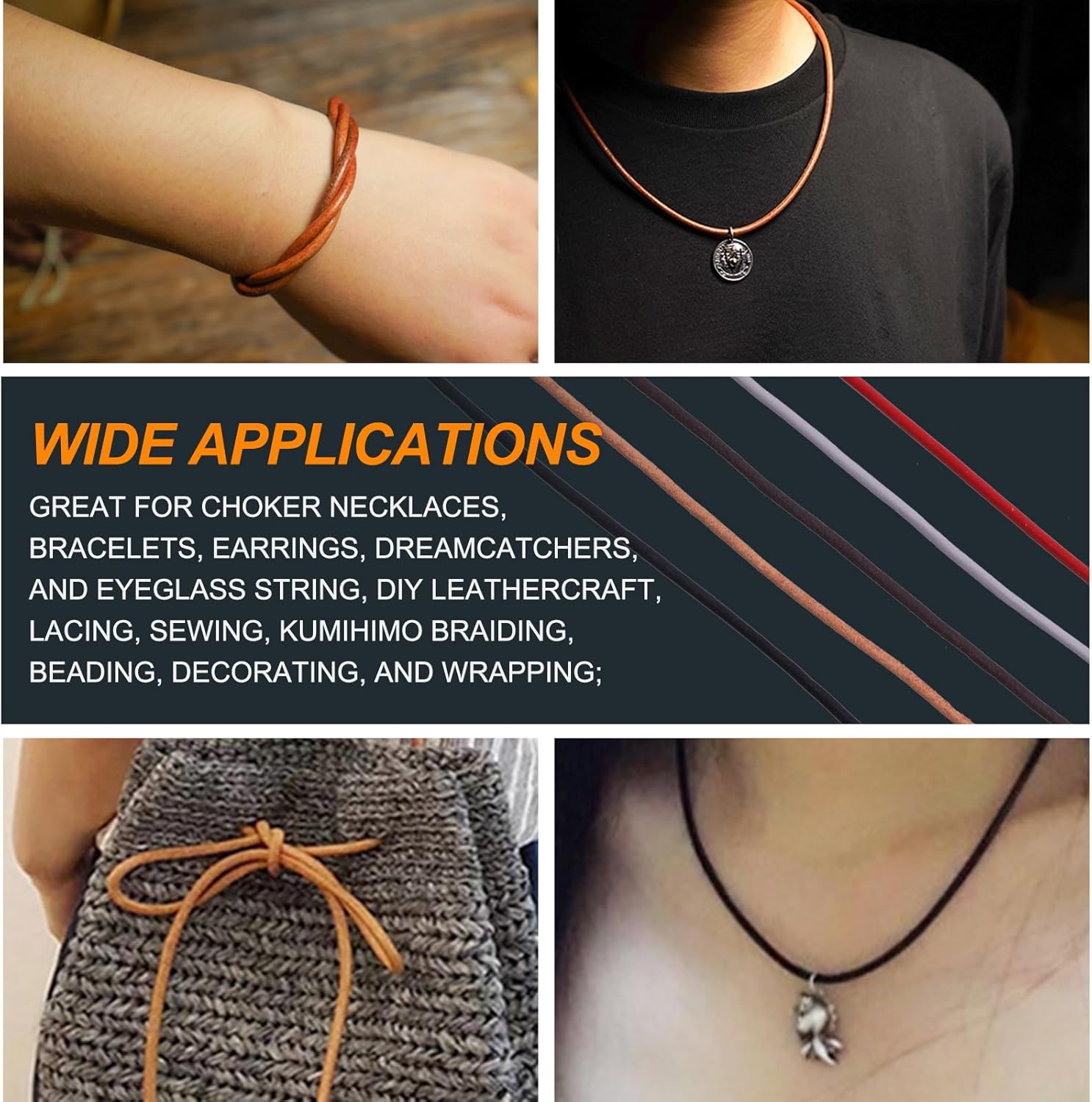 11 Yards X 2Mm Light Gray round Leather String Cord Soft Leather Rope Cord Spool for Necklaces Bracelets Shoelace Wrapping Crafts Jewelry Making Supplies image number 2