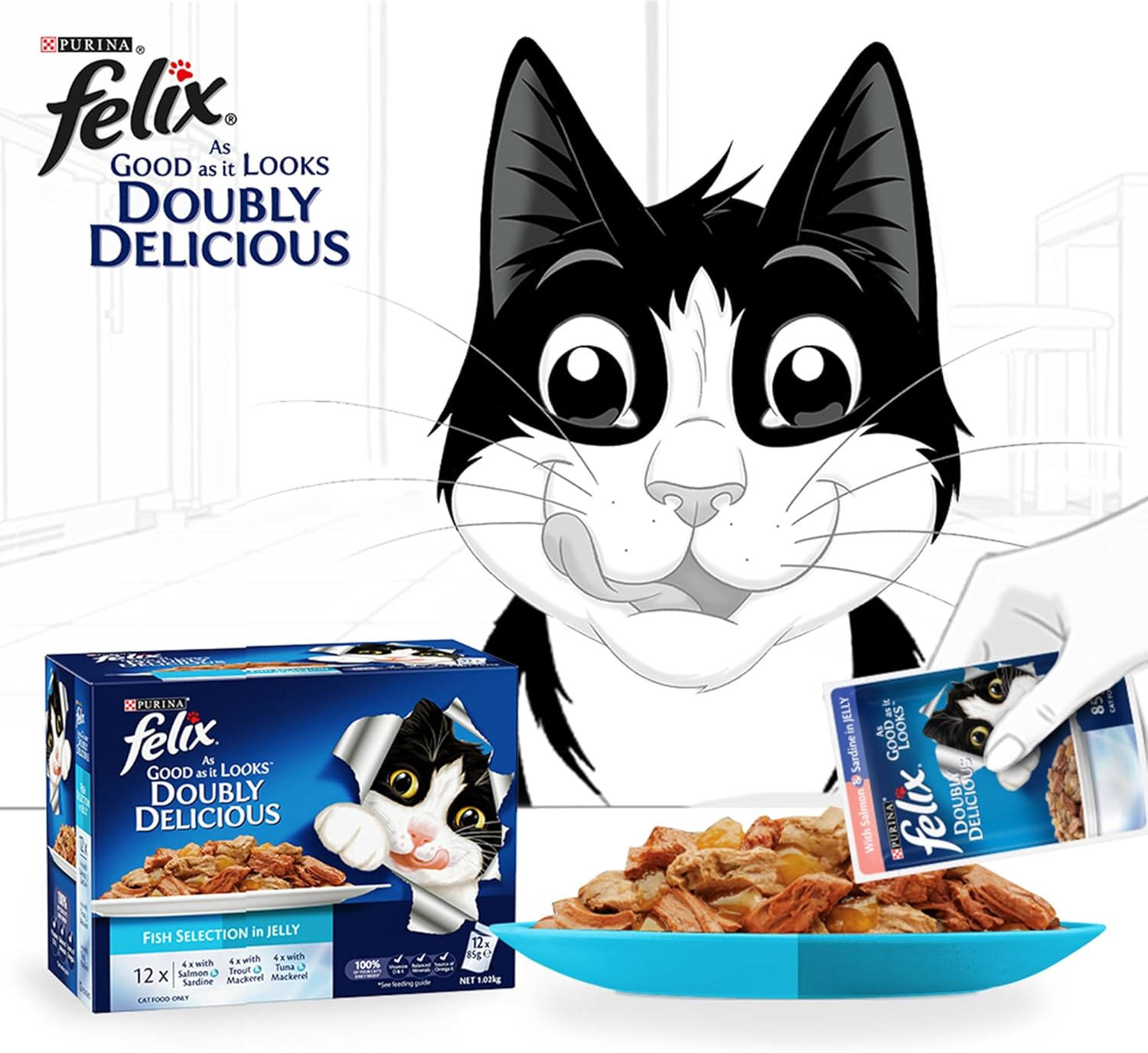 Felix as Good as It Looks Doubly Delicious Fish Selection in Jelly Wet Cat Food, 85 G (Pack of 12) image number 2