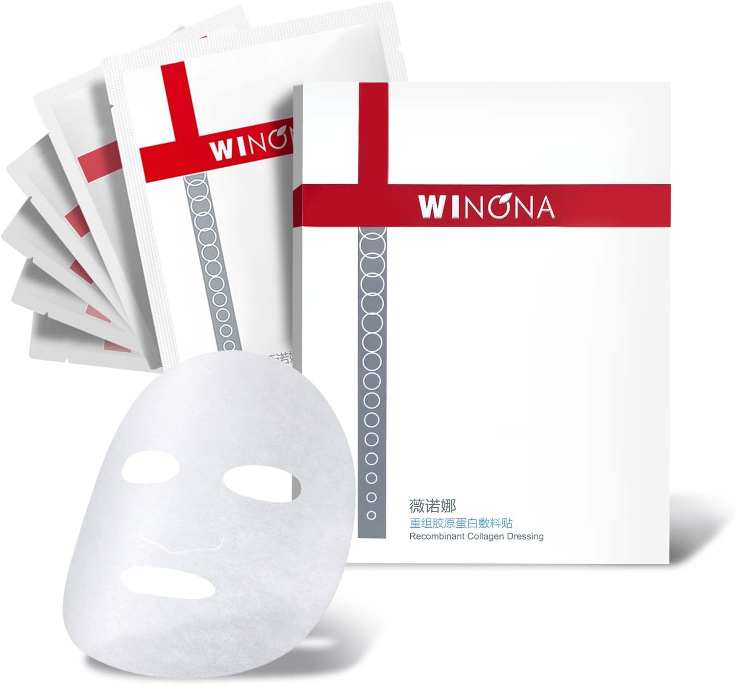 WINONA Collagen Sheet Mask 6Pcs, Recombinant Collagen Dressing, Hydrating Face Mask for Sensitive Skin, Soothes and Skin Barrier Repair, Suppresses Acne, Repair Dressing for Post-Procedure Skin