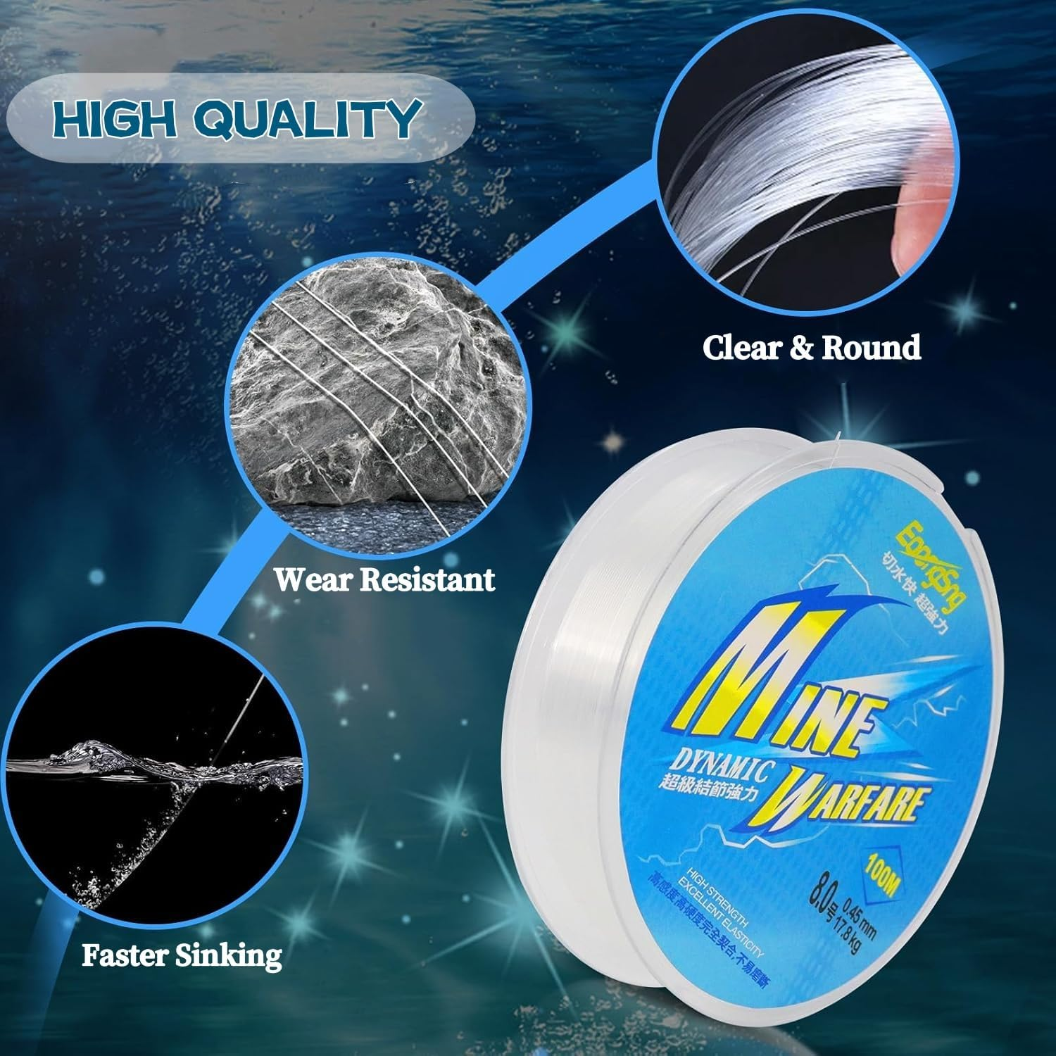 2 Roll Clear Fishing Line Set,100M,17.8Kg/45Mm Nylon Fishing Lines (Clear) image number 3