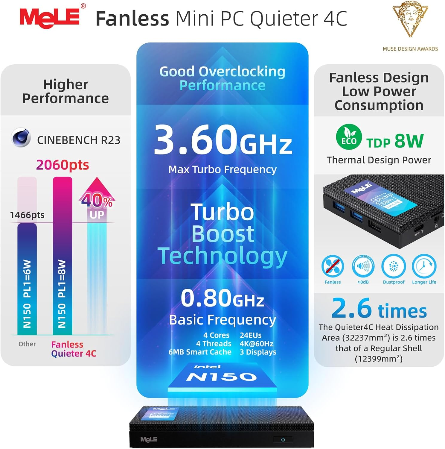 Mele Mini PC, Upgraded Quieter 4C N150 (Turbo 3.6Ghz), 16GB DDR4 RAM 512GB Storage, Desktop Mini Computer Full Functional USB-C, 4K Triple Display on Home, Office, Education, Astrophotography image number 3