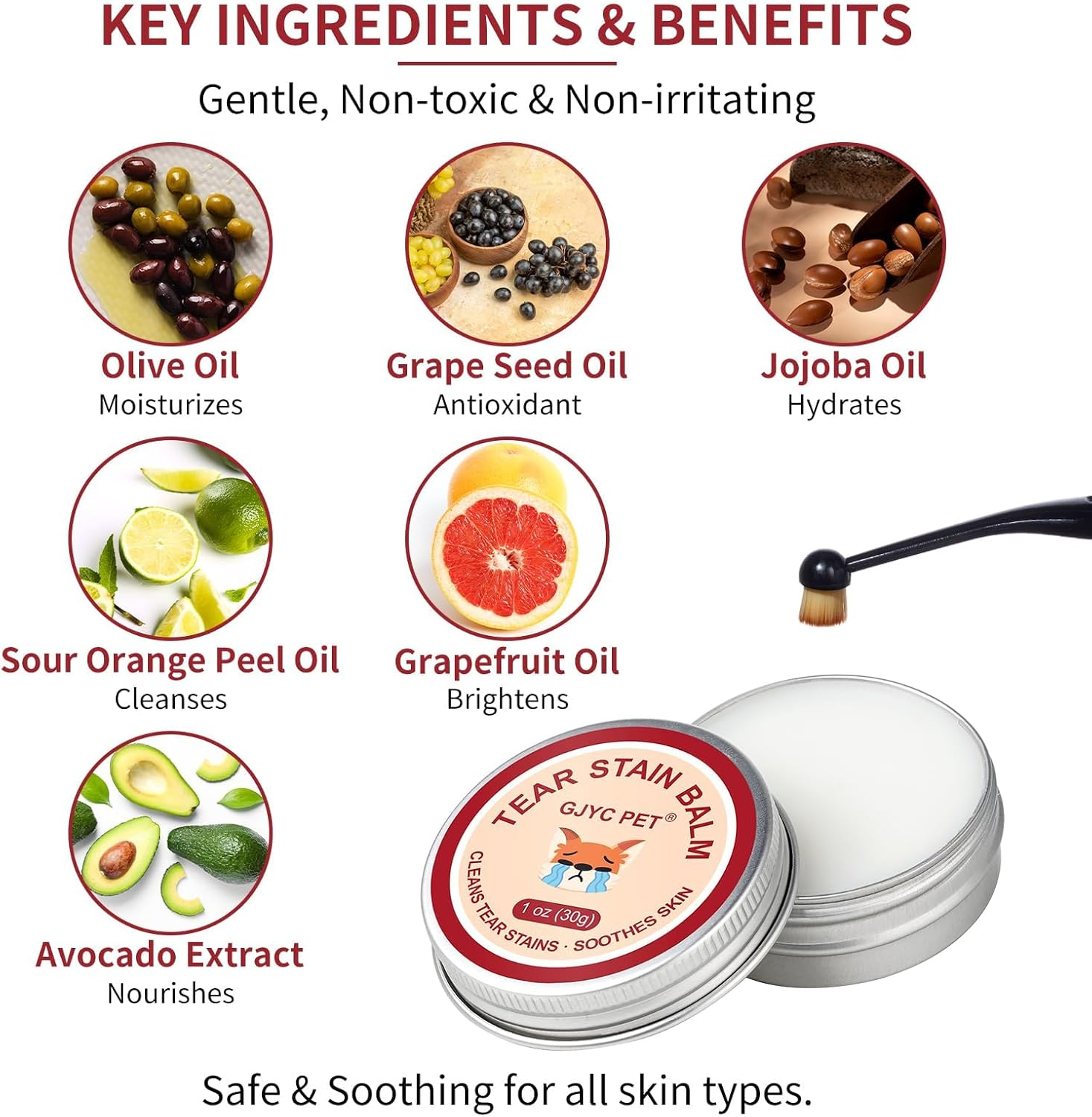 Natural Pet Tear Stain Remover Balm with Professional Brush &ndash; Safe, Gentle & Effective Eye Care for Dogs & Cats, Removes Tear Stains, Reduces Redness, Protects Sensitive Eyes, 1 Oz image number 3