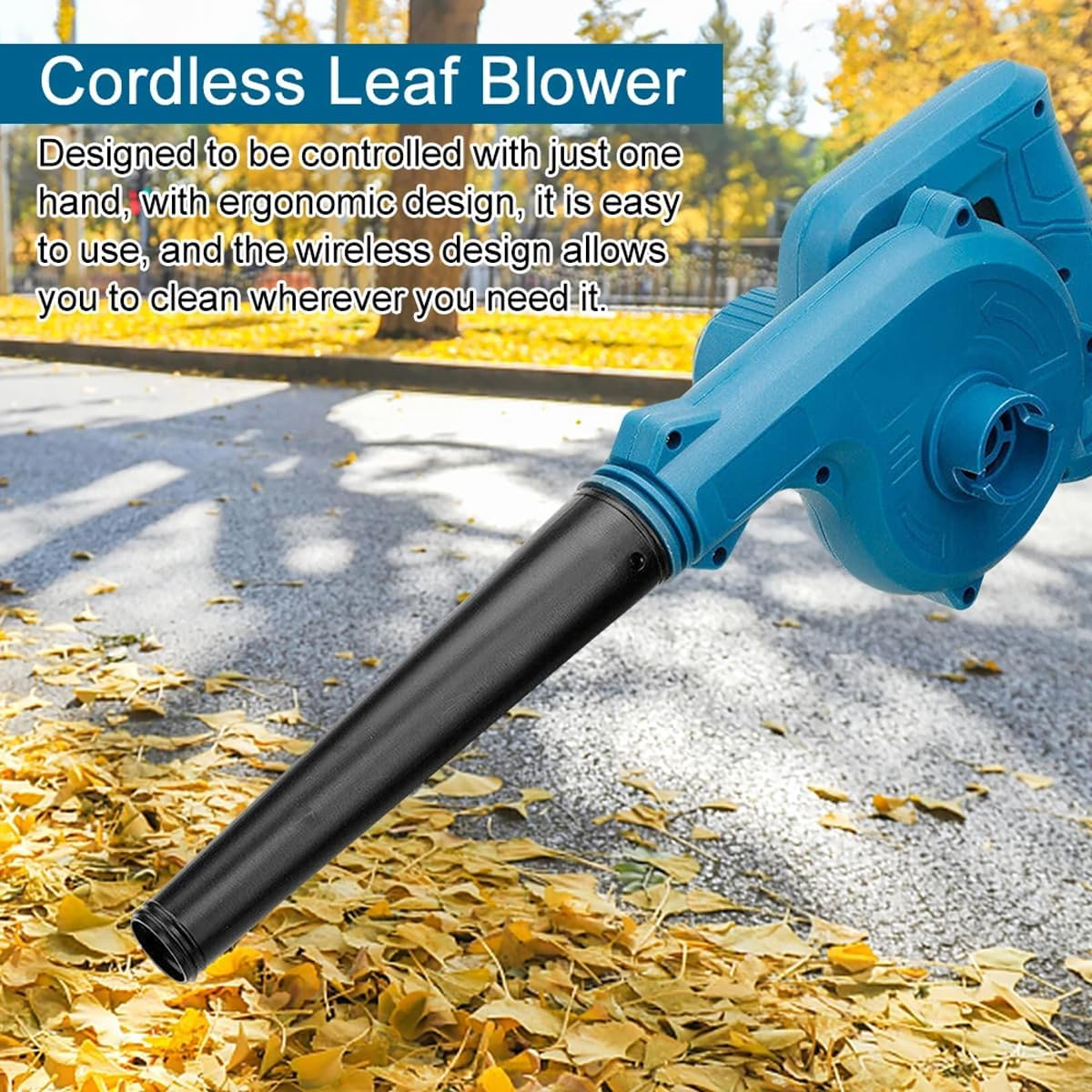 AIMALL Portable Cordless Air Blower &ndash; 1080W, 19000 RPM Leaf and Dust Cleaning Tool with Li-Ion Battery Capability, Blue