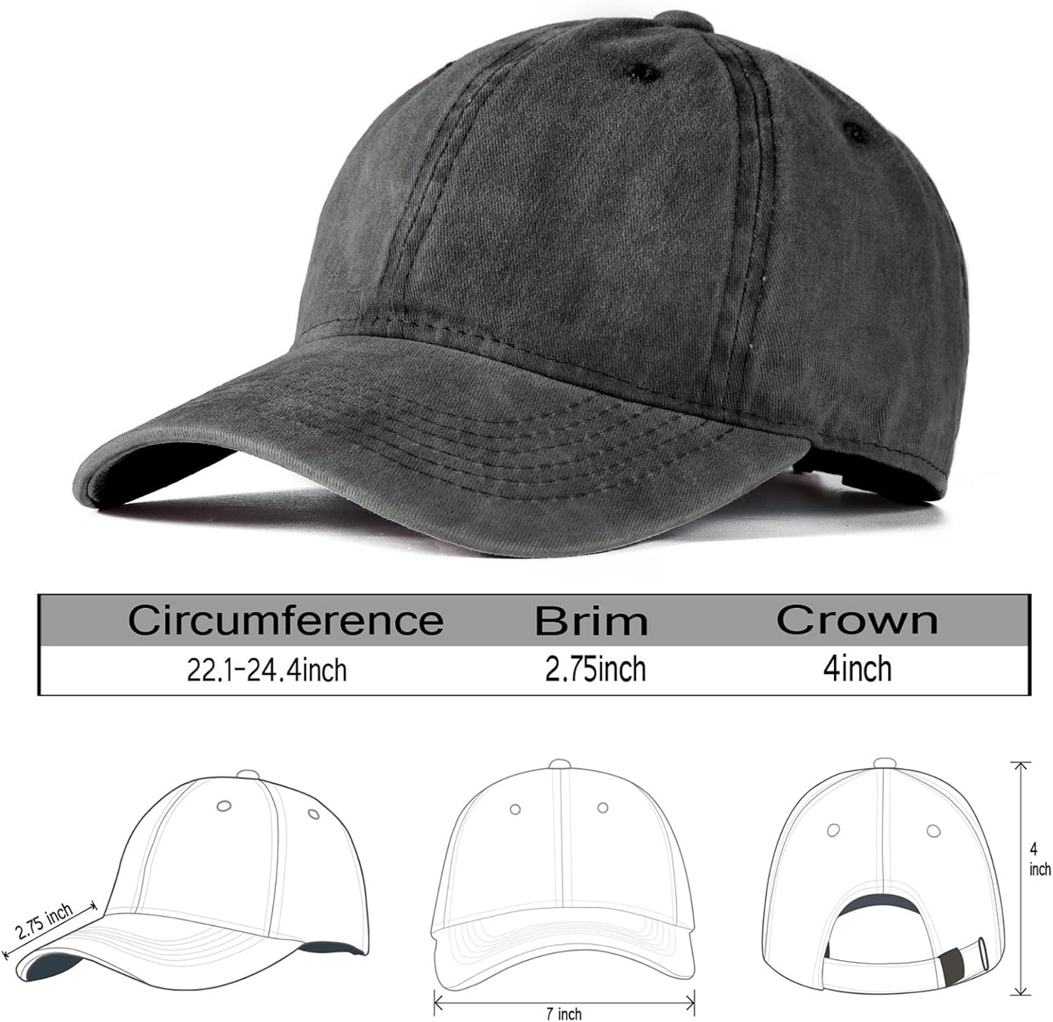 Edoneery Adjustable Low Profile Plain Cotton Baseball Cap Hat(A1004) image number 6