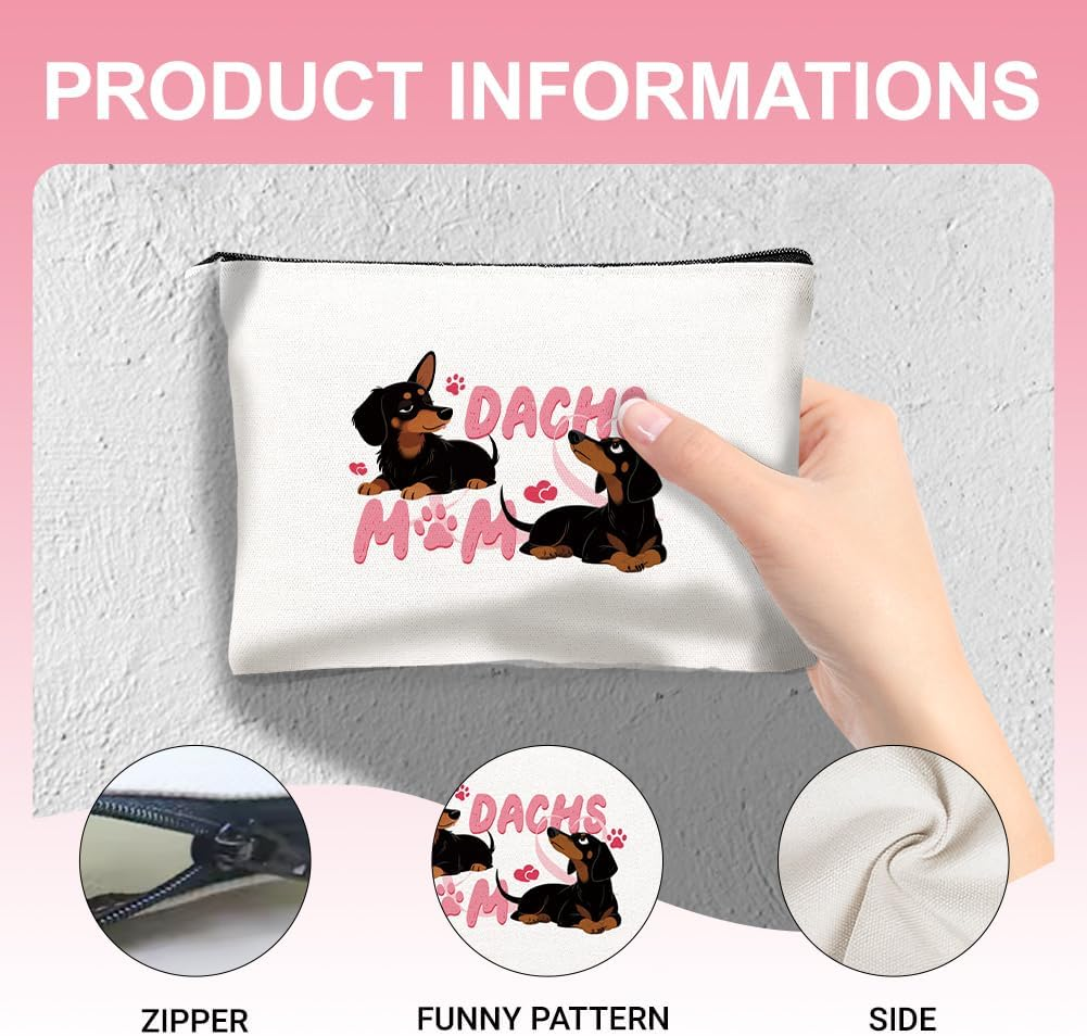 4Pcs Canvas Cute Dachshund Dog Makeup Bag - 23 X 15 Cm Dachshund Cosmetic Bags Travel Organizer Portable Accessories with Zipper, Toiletry Large Capacity, Purse Organizer Pouches image number 3