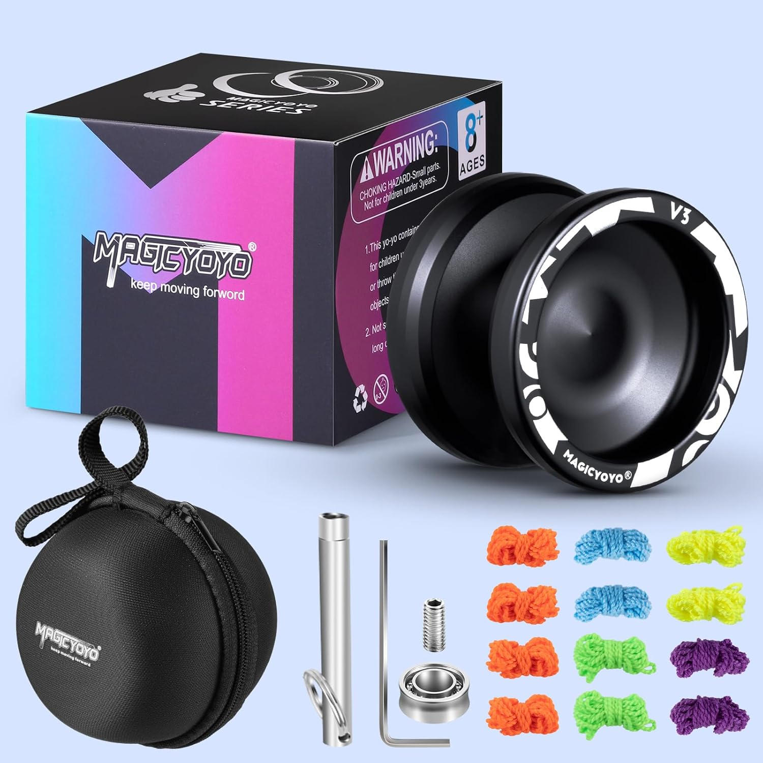 MAGICYOYO Professional Responsive Yoyo V3, Aluminum Yo Yo for Kids Beginner, Replacement Unresponsive Ball Bearing for Advanced Yoyo Players + Removal Bearing Tool + Bag + 12 Yoyo Strings image number 4