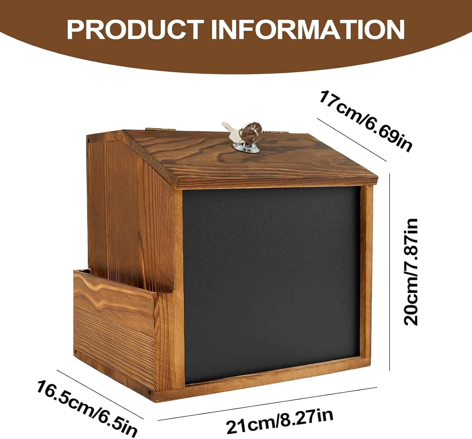 Vgvgaj Suggestion Box - Comment Box - Vintage Wooden Locked Secure Wall Vault Mailbox with Blackboard for Outdoor Fundraising Church image number 3