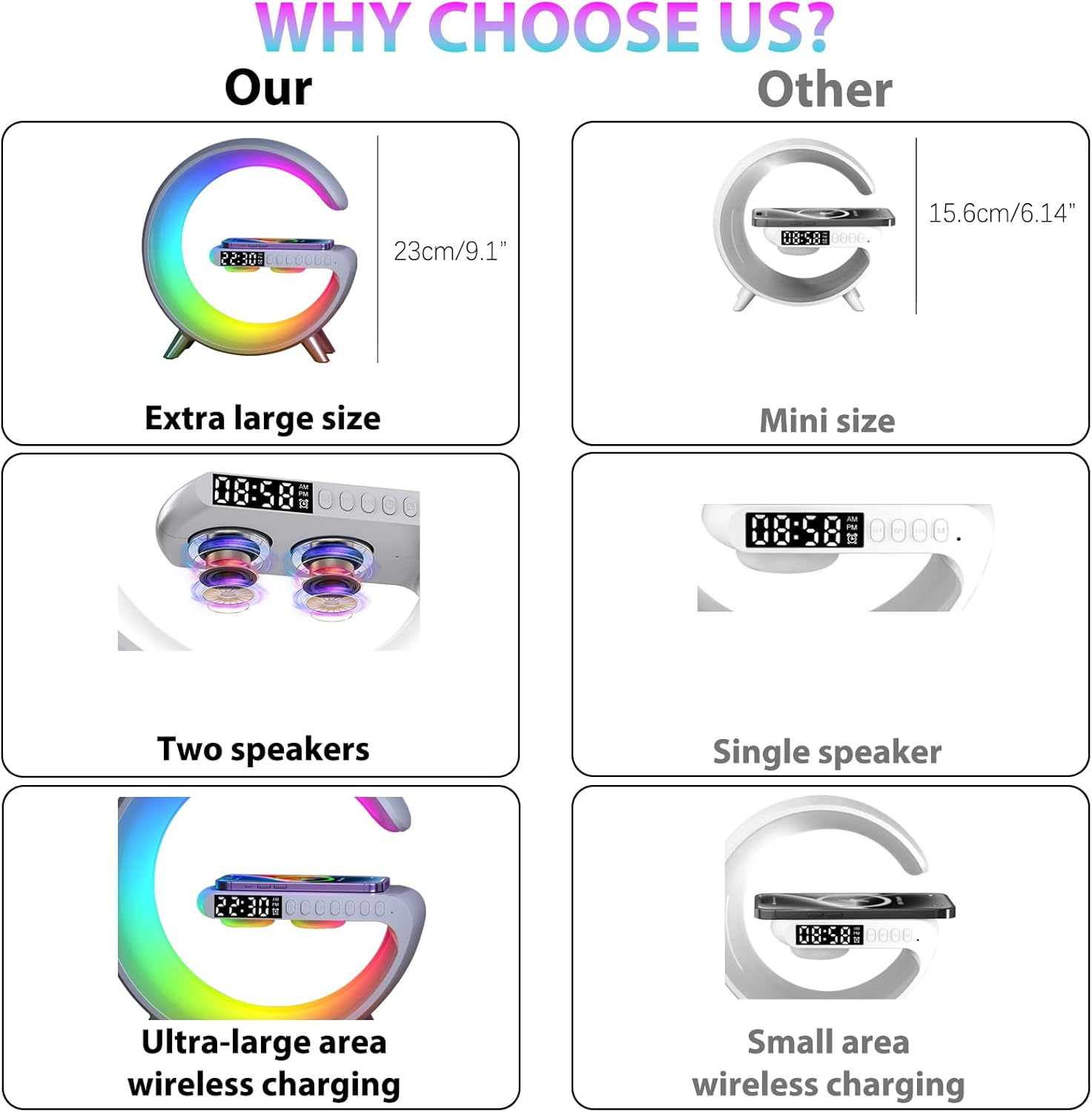 Smart LED Table Lamp, Wireless Charger Atmosphere Lamp, 4-In-1 Wireless Charger, Night Light, Alarm Clock, and Bluetooth Speaker with App Control, Night Lamp for Home Decor, Bedroom, Office image number 1