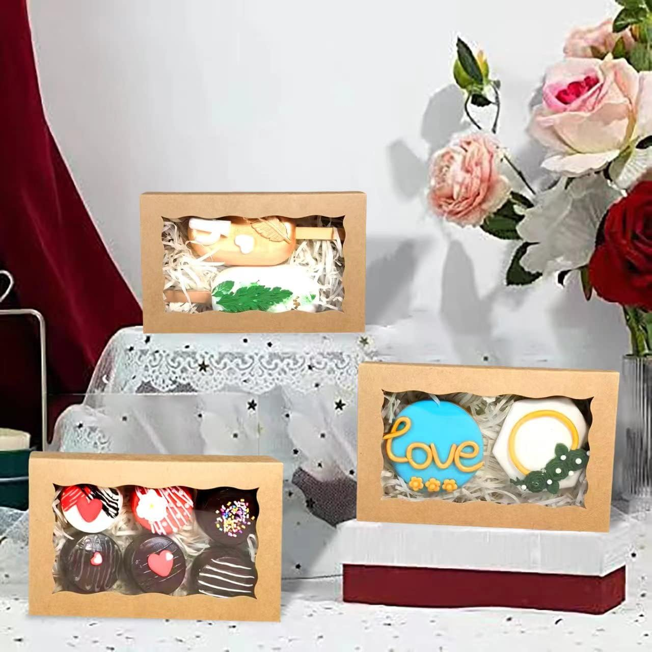 Romanticbaking 50 Pack DIY Assembly Brown 7 X 4 3/8 X 1&frac12; Inches Cookies Boxes Bakerytreat Boxes Packaging for Macaron Chocolate Truffle Cakesickle