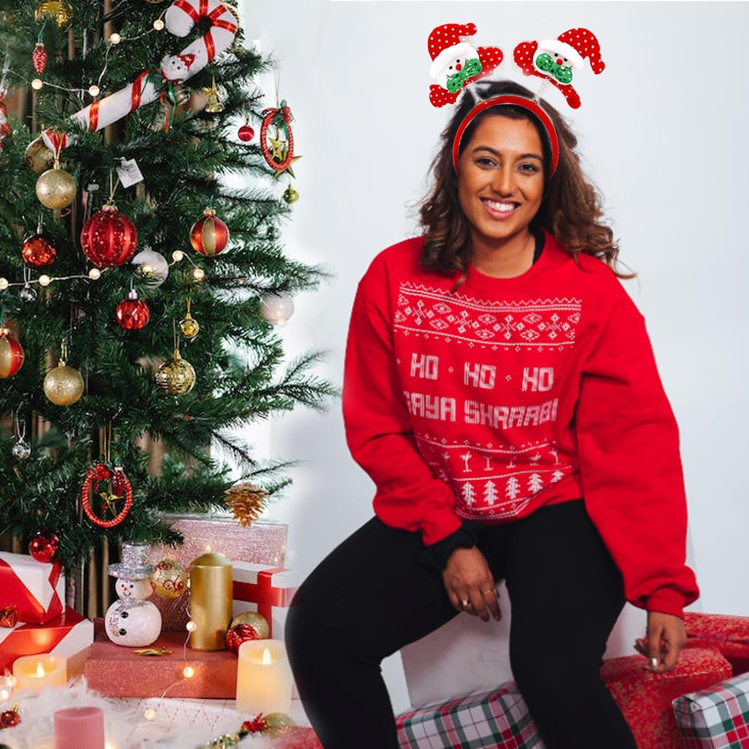 Lopsity 2PCS Christmas Headbands Xmas Headwear Reindeer Antlers Women Headband Christmas Party Costume Headpiece (A) image number 2