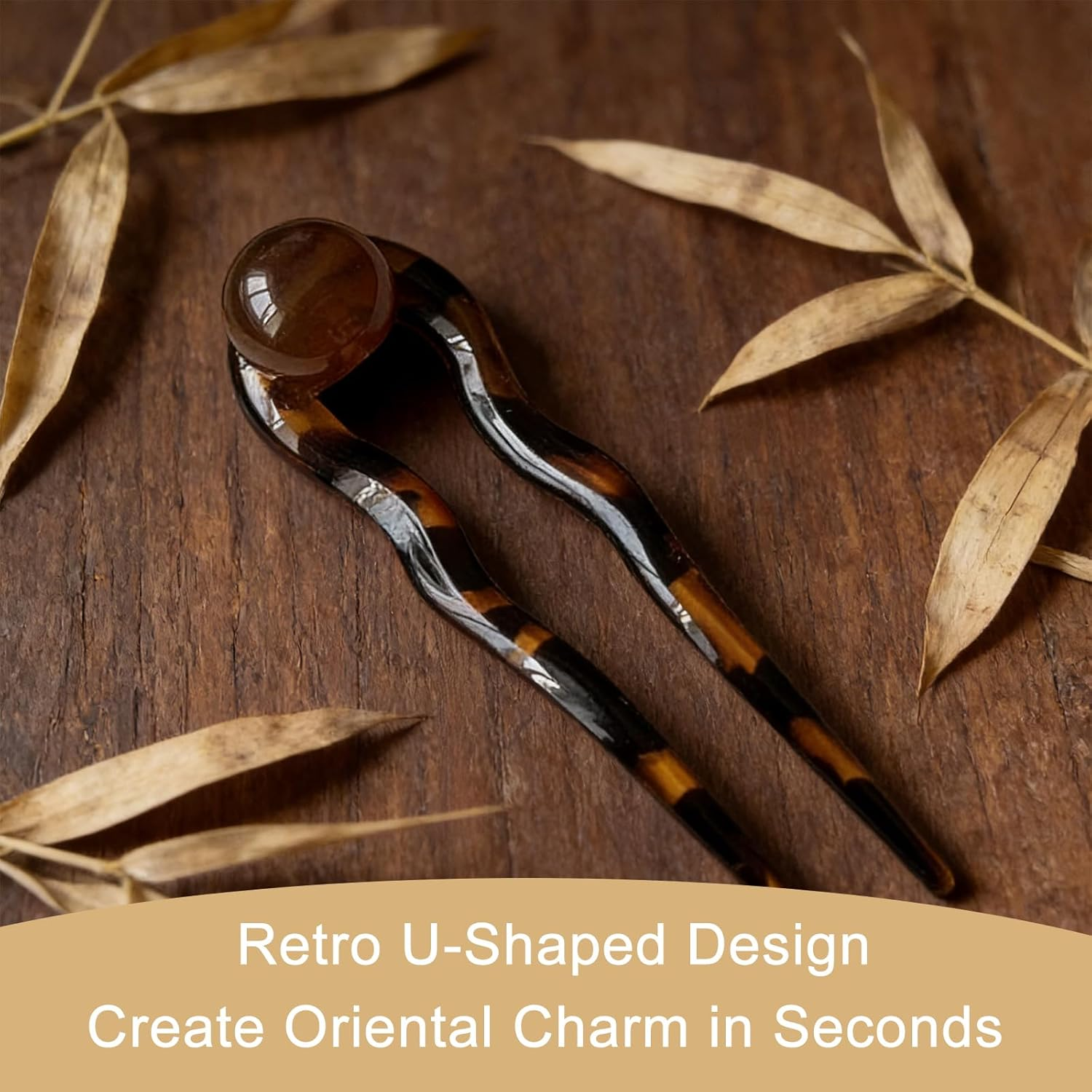 RIBHNXHI U Shaped French Hair Pin Pearl Hair Clips for Women Elegant Bobby Pins Brown Hair Fork Vintage Updo Hair Sticks for Buns Hair Accessories 4 Pieces Multicolor image number 2