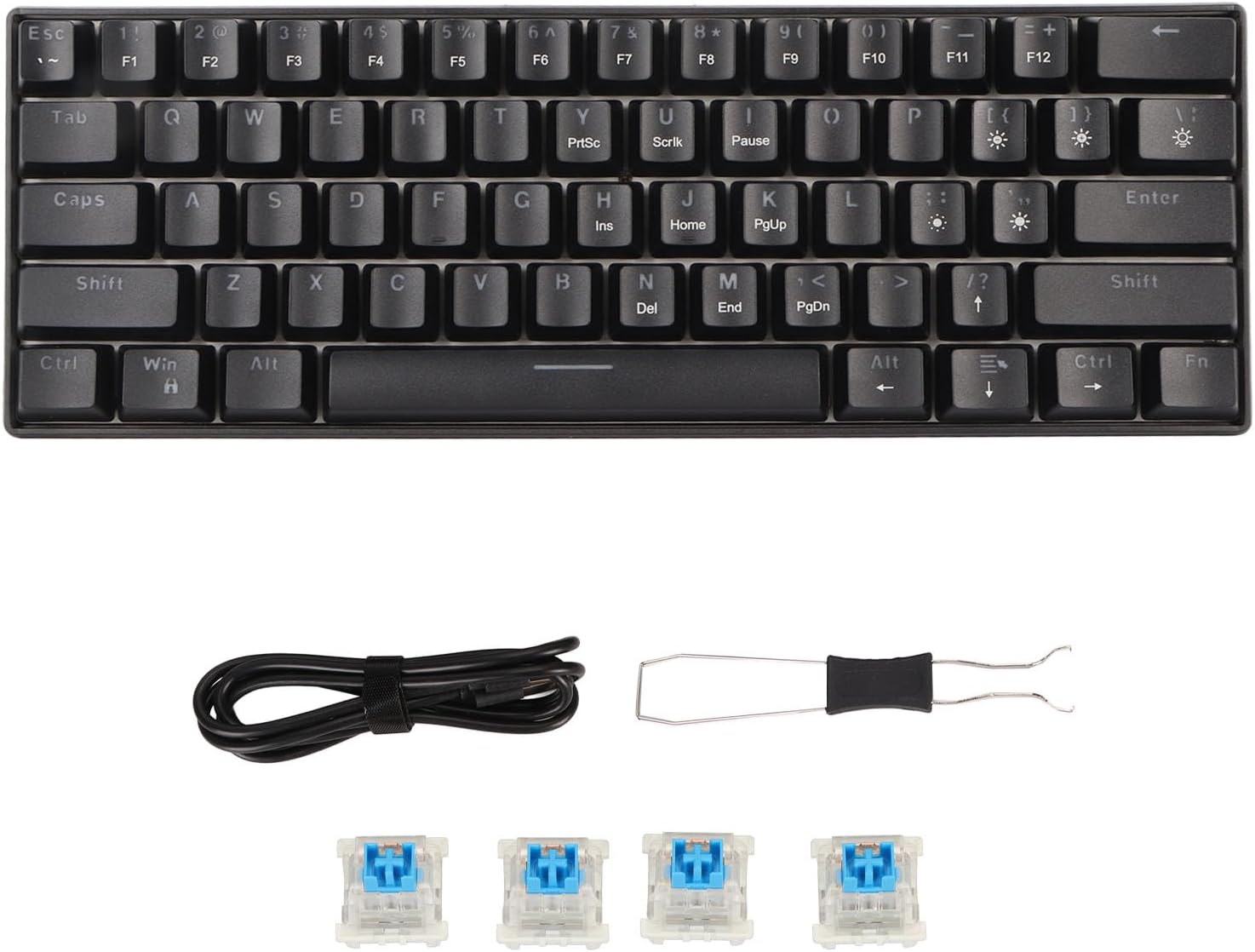 Mechanical Keyboard, 60% Mechanical Gaming Keyboard with LED Backlit, 61 Keys Compact Mini Wired Keyboard, Mechanical Shaft Switches, for Windows PC Laptop Gamer (Black Blue - Black Blue Switch image number 6