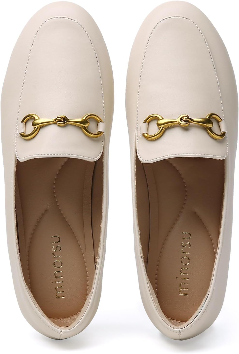 Minorsu Buckle Loafers for Women Slip on round Toe Dress Flats Business Casual Work Driving Shoes image number 4