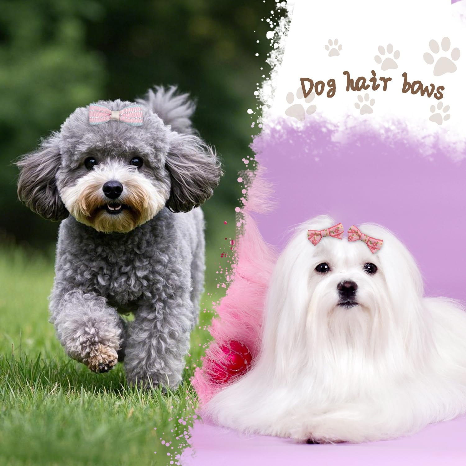 BOXOB 20Pcs Dog Hair Bows Pink Bows for Small Dogs Cute Elastic Bows for Dogs Elastic Hair Rabbit Flower Bows for Puppies