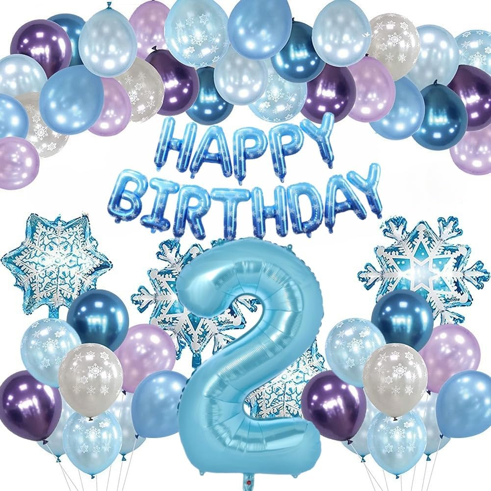 Huge Snow Birthday Decor Kit, Winter Wonderland Party Decorations with Snowflake Balloon Garland Arch HBD Banner, Number 40" Foil Balloon for Baby Girls Decorations (1)
